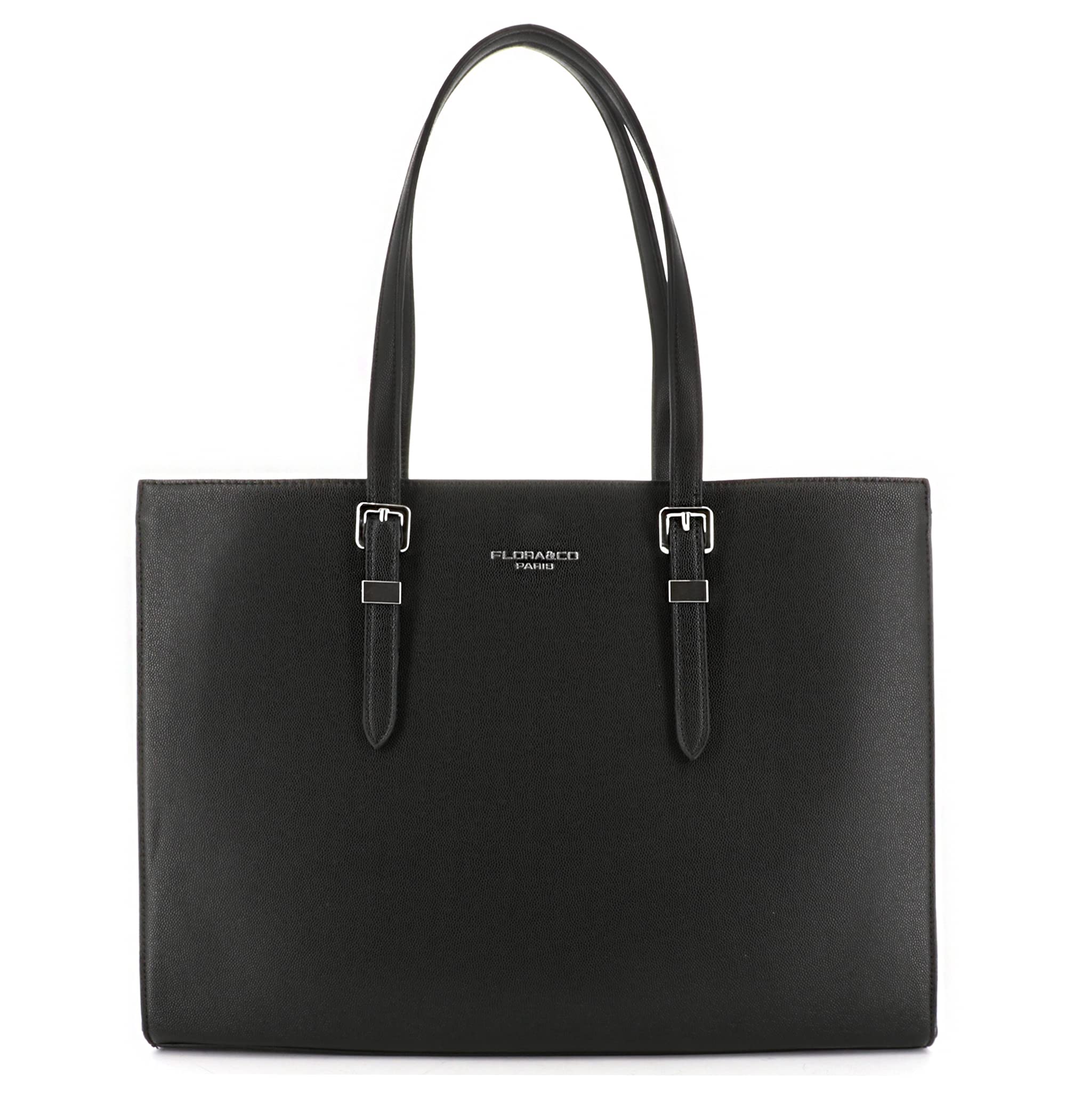 flora-co-cabas-sac-main-femme-noir-similicuir-grain-a4 image 1