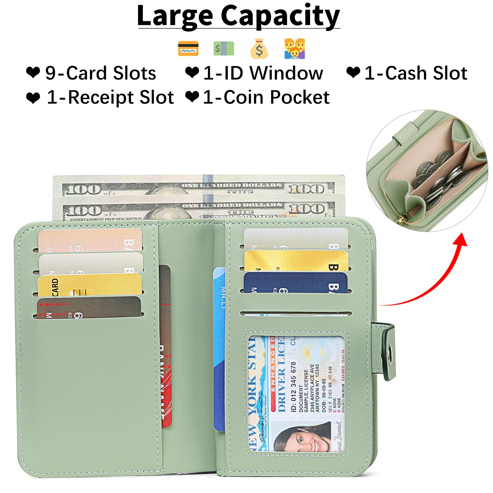 gaekeao-women-s-small-wallet-portefeuille-petit-vert-rfid image 2