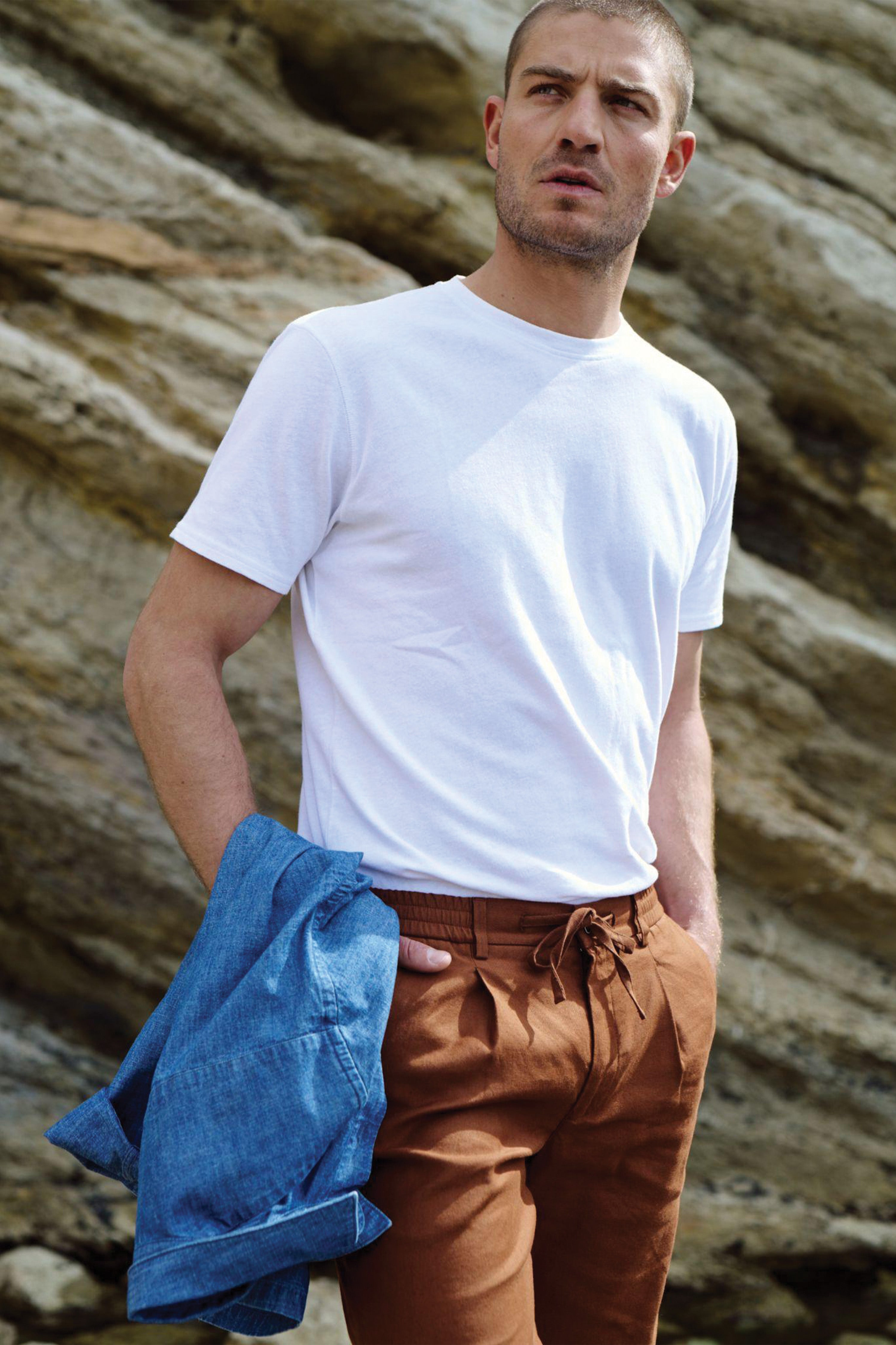 le-pantalon-tee-shirt-coton-lin-blanc-t-shirt-homme-col-rond image 2