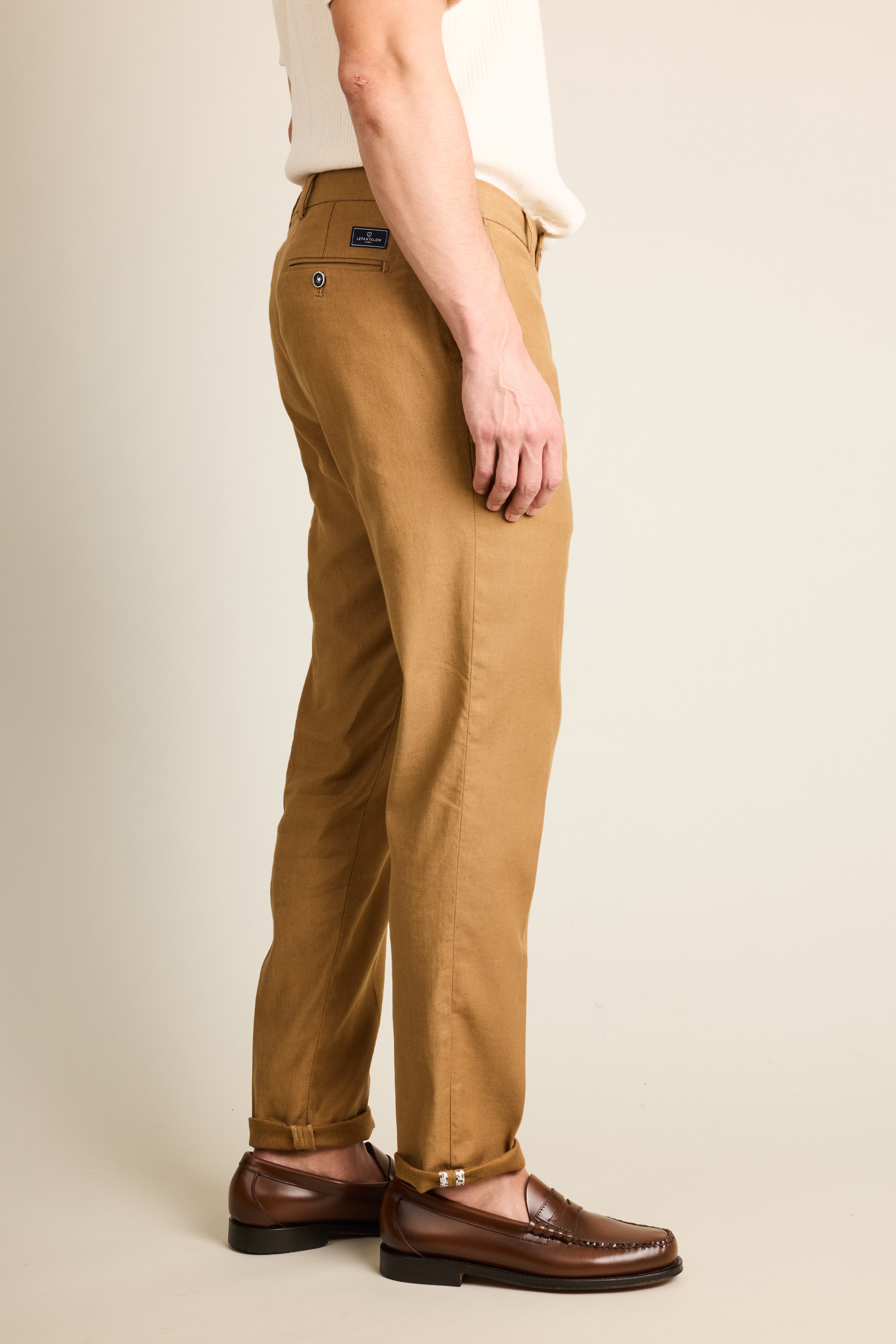 le-pantalon-chinos-homme-fm-lpcl-20-chino-caramel-lin-semi-slim image 4