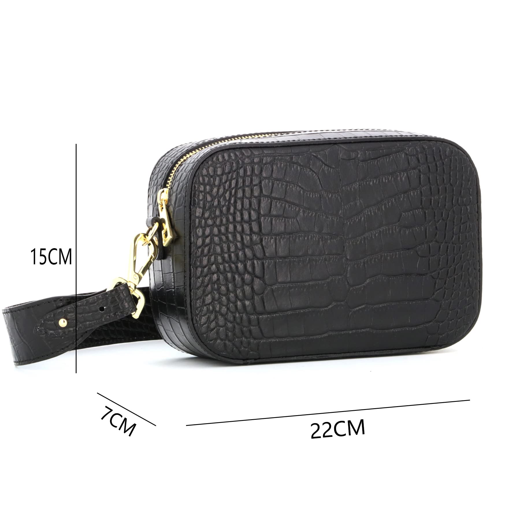 double-tree-sac-bandouli-re-camera-cuir-croco-noir image 2