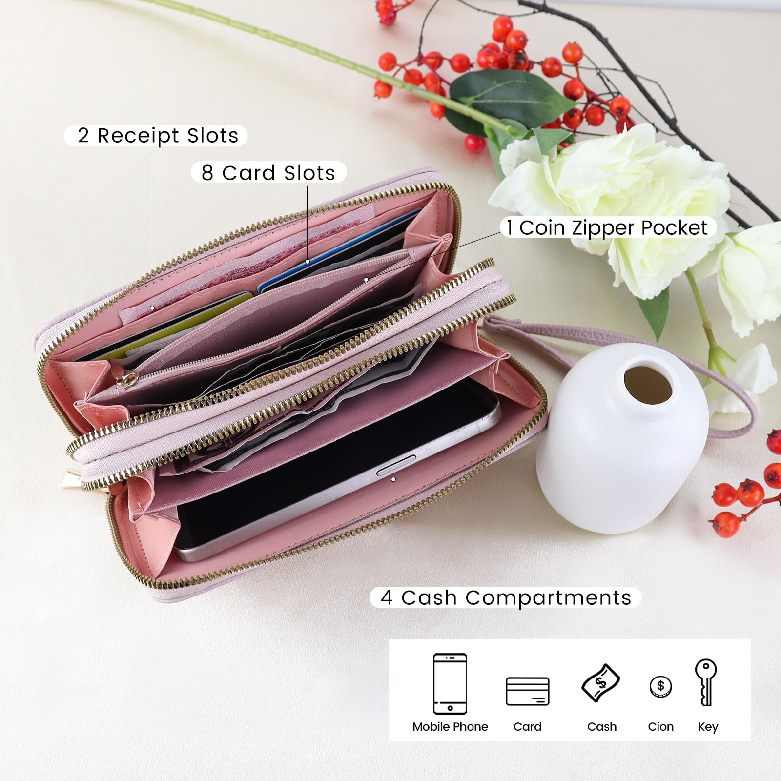 adistylinno-women-s-wallet-portefeuille-long-rose-bracelet-8-cartes image 5