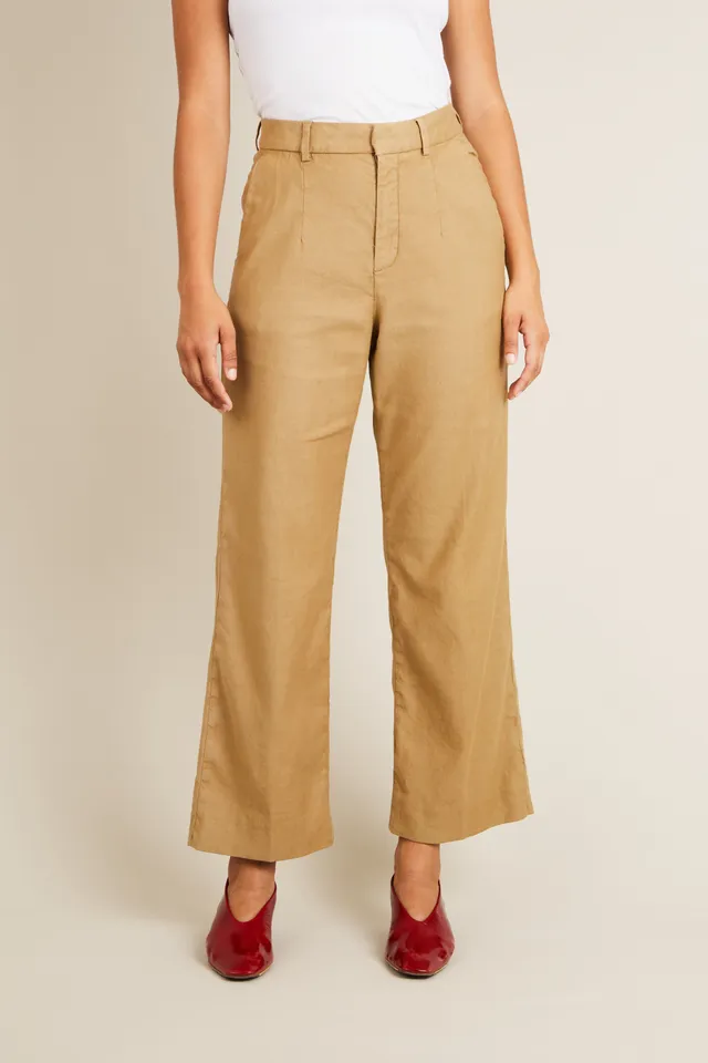 le-pantalon-flare-pantalon-femme-beige-fonc-coton-lin-taille-38 image 1