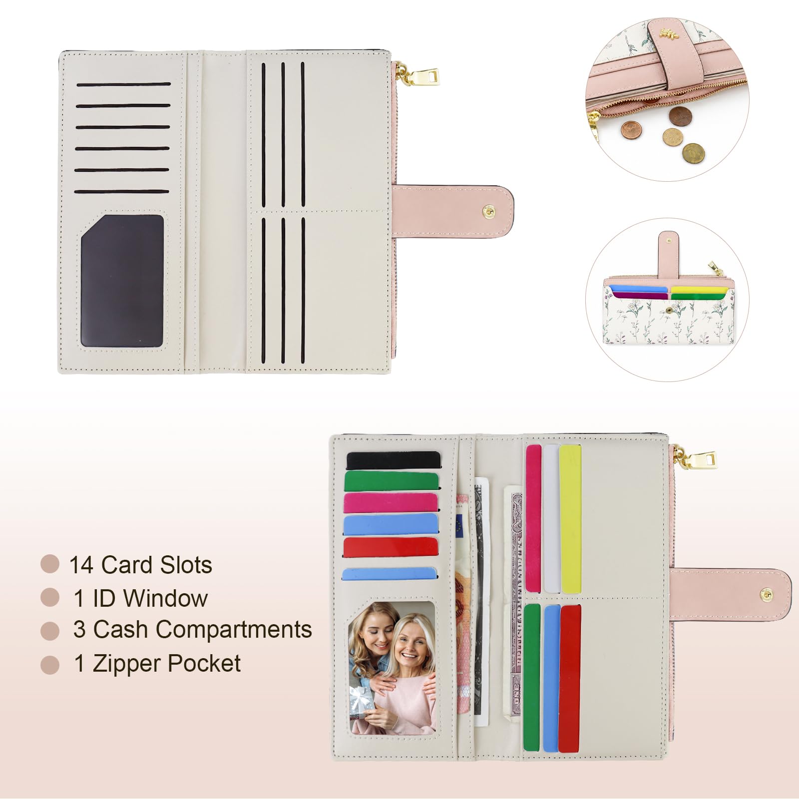 adistylinno-women-s-wallet-portefeuille-femme-rose-11-cartes image 5