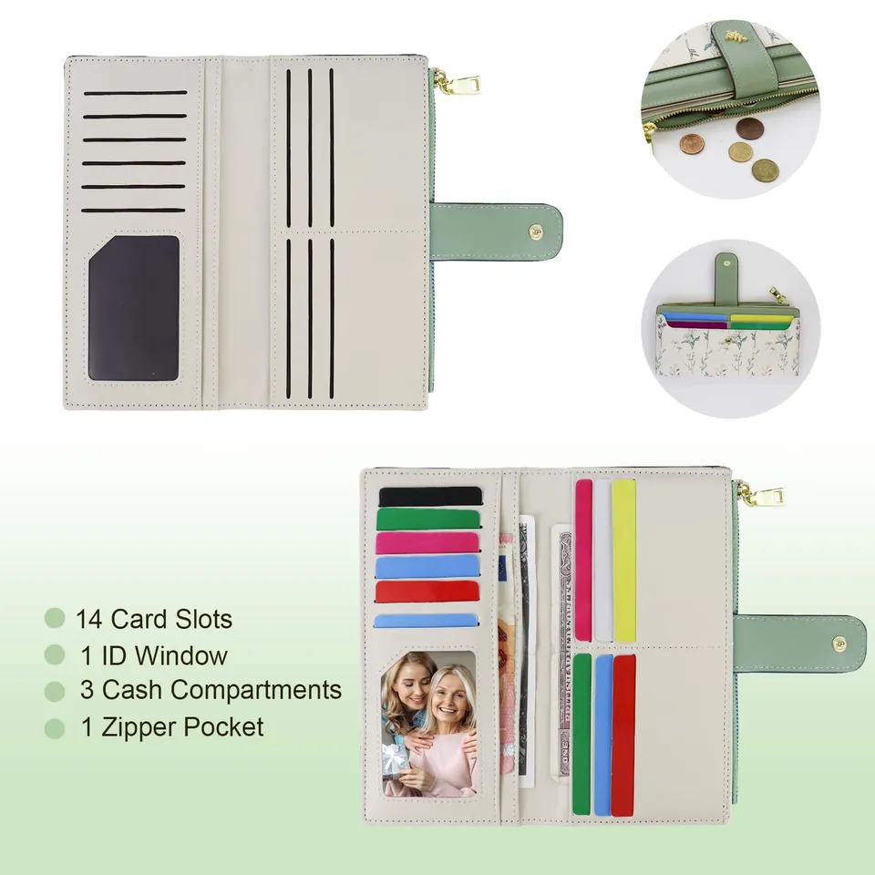 adistylinno-women-s-wallet-portefeuille-long-vert-fleurs image 1