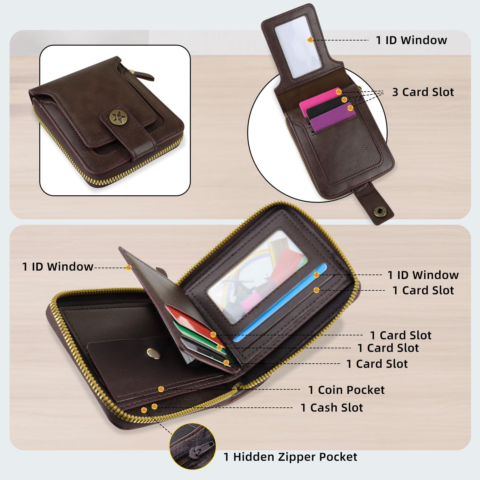 adistylinno-men-s-wallet-portefeuille-homme-marron-fonc-zip-8-cartes image 4