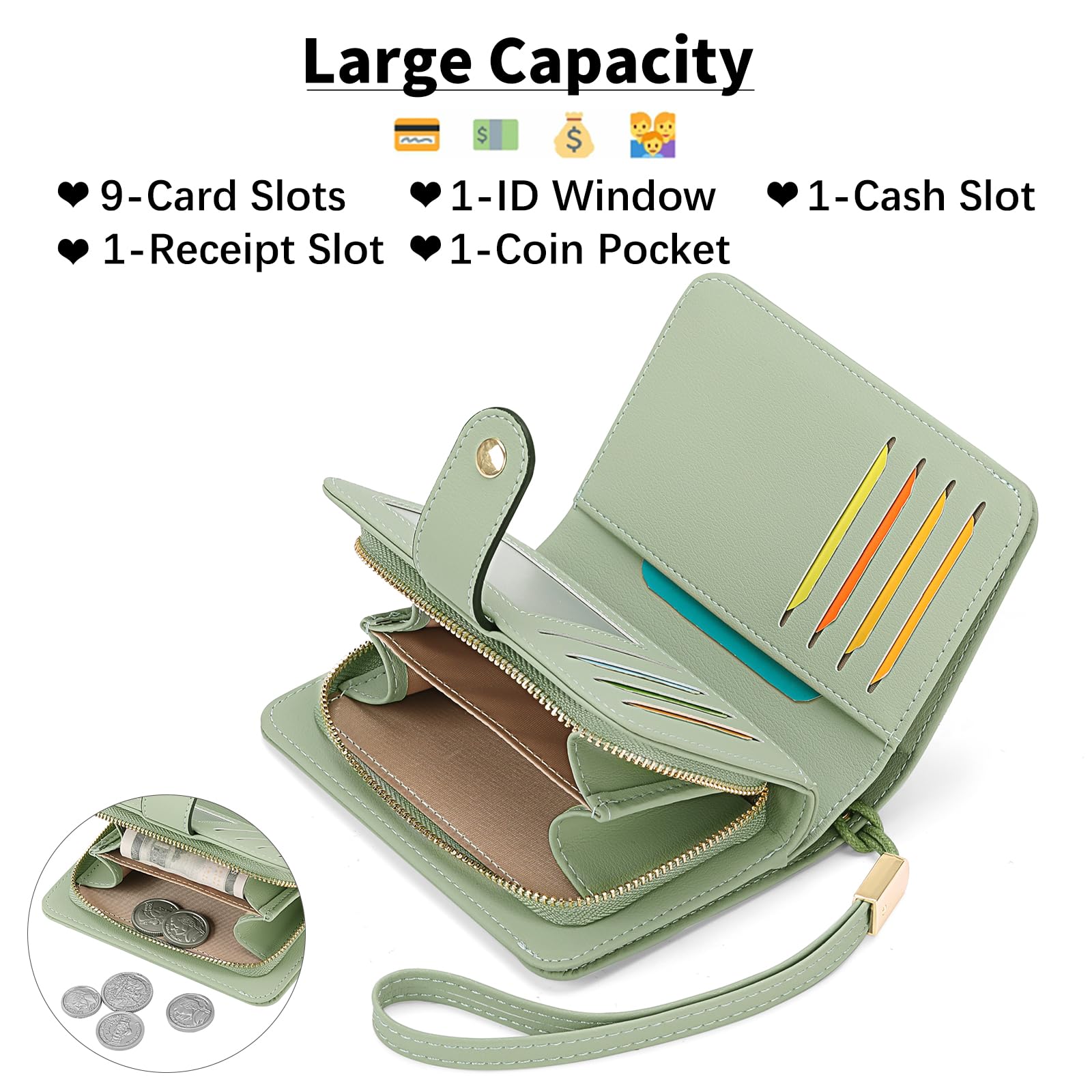 gaekeao-women-s-small-wallet-portefeuille-petit-vert-rfid image 6