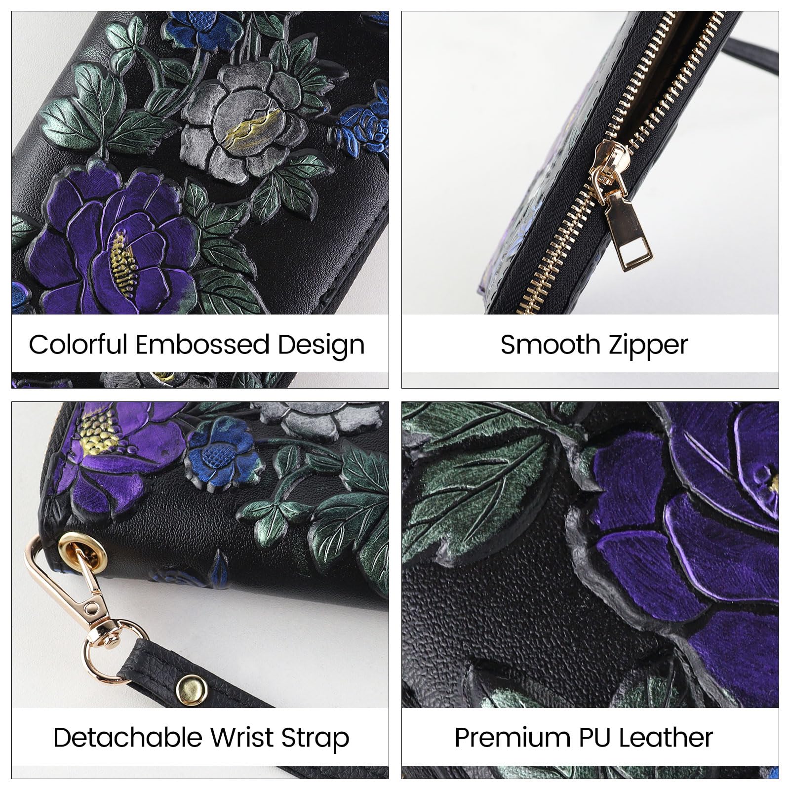 adistylinno-women-s-wallet-portefeuille-floral-noir-bracelet-8-cartes image 3