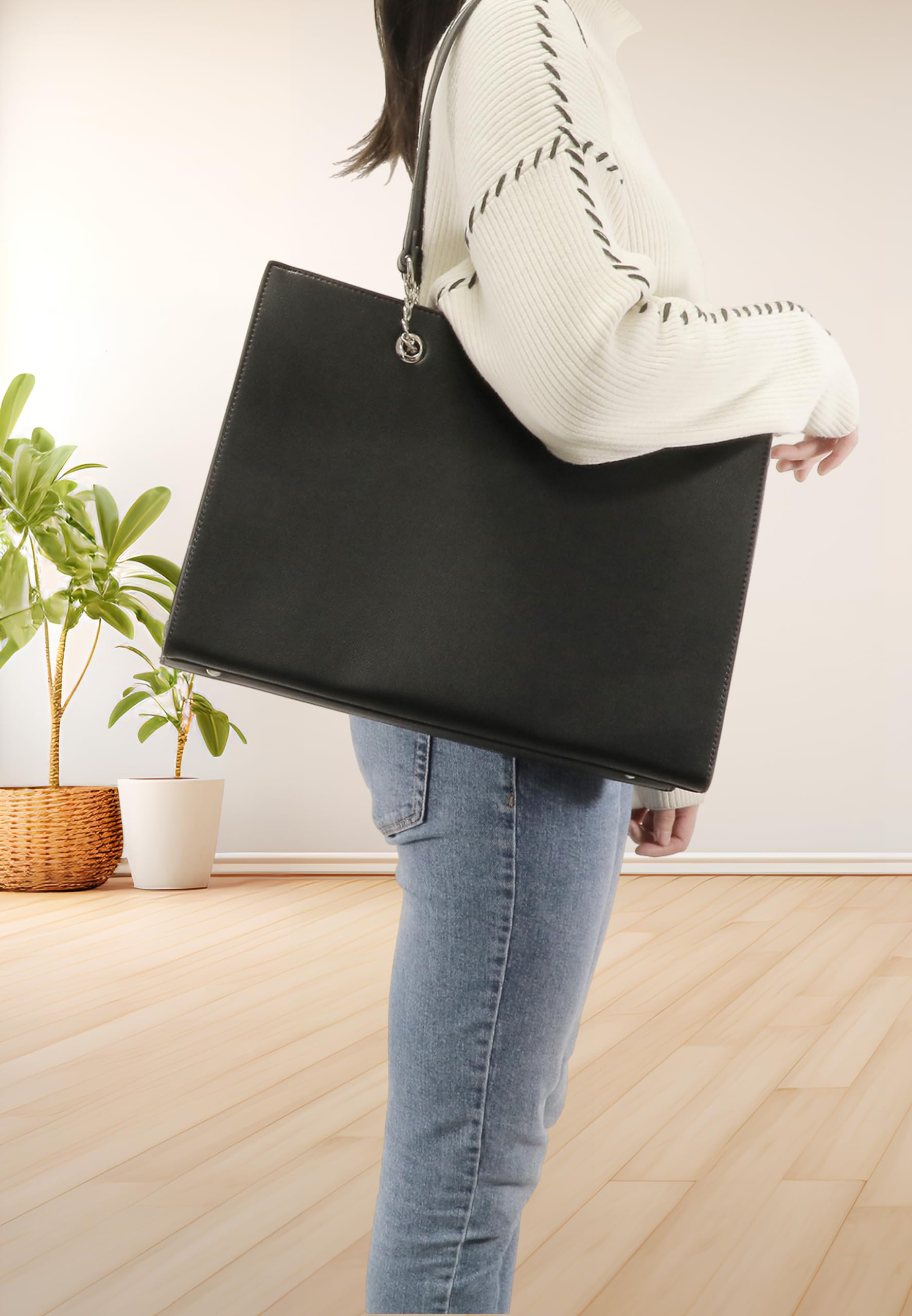 flora-co-cabas-sac-main-femme-noir-similicuir-cha-ne-a4 image 2