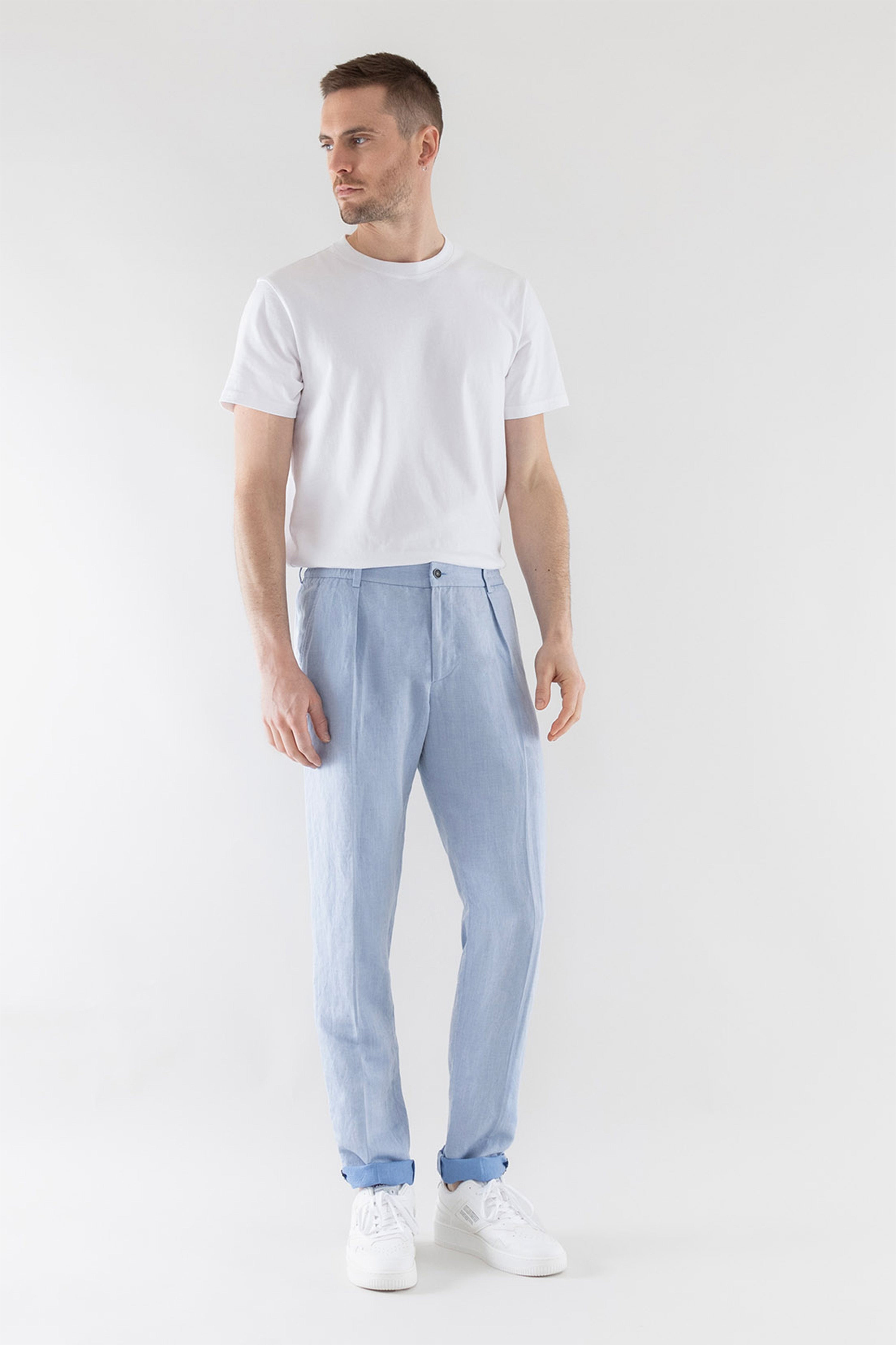 le-pantalon-pantalons-pinces-homme-pantalon-bleu-ciel-lin image 5