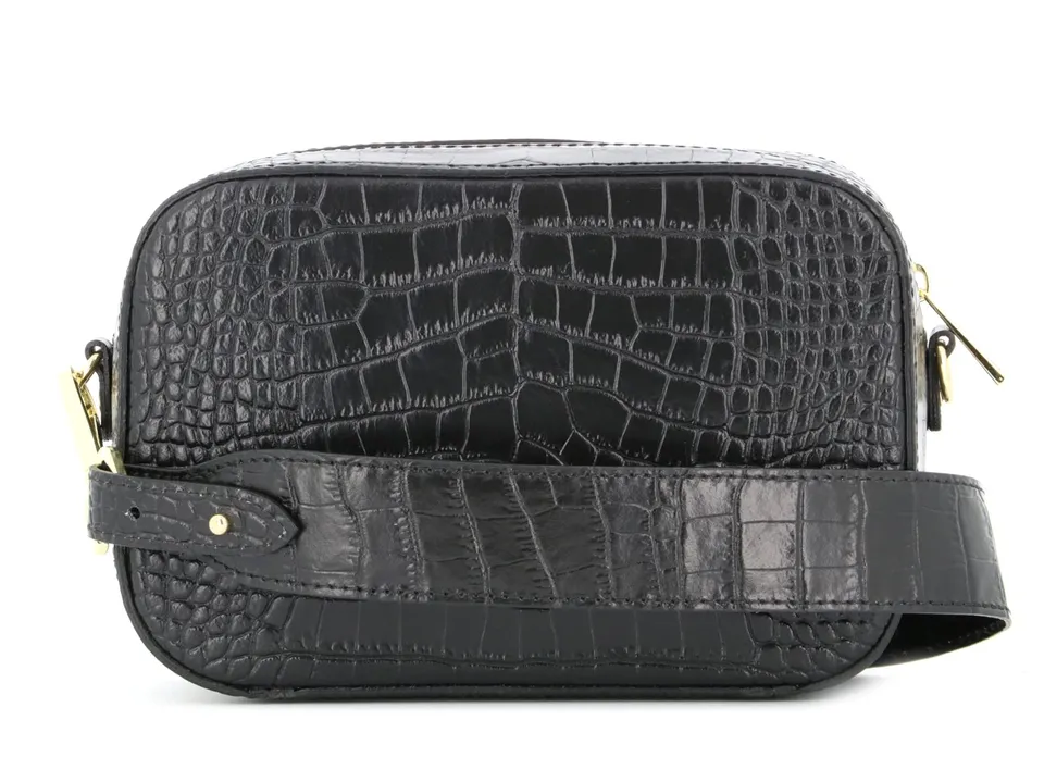 double-tree-sac-bandouli-re-camera-cuir-croco-noir image 1