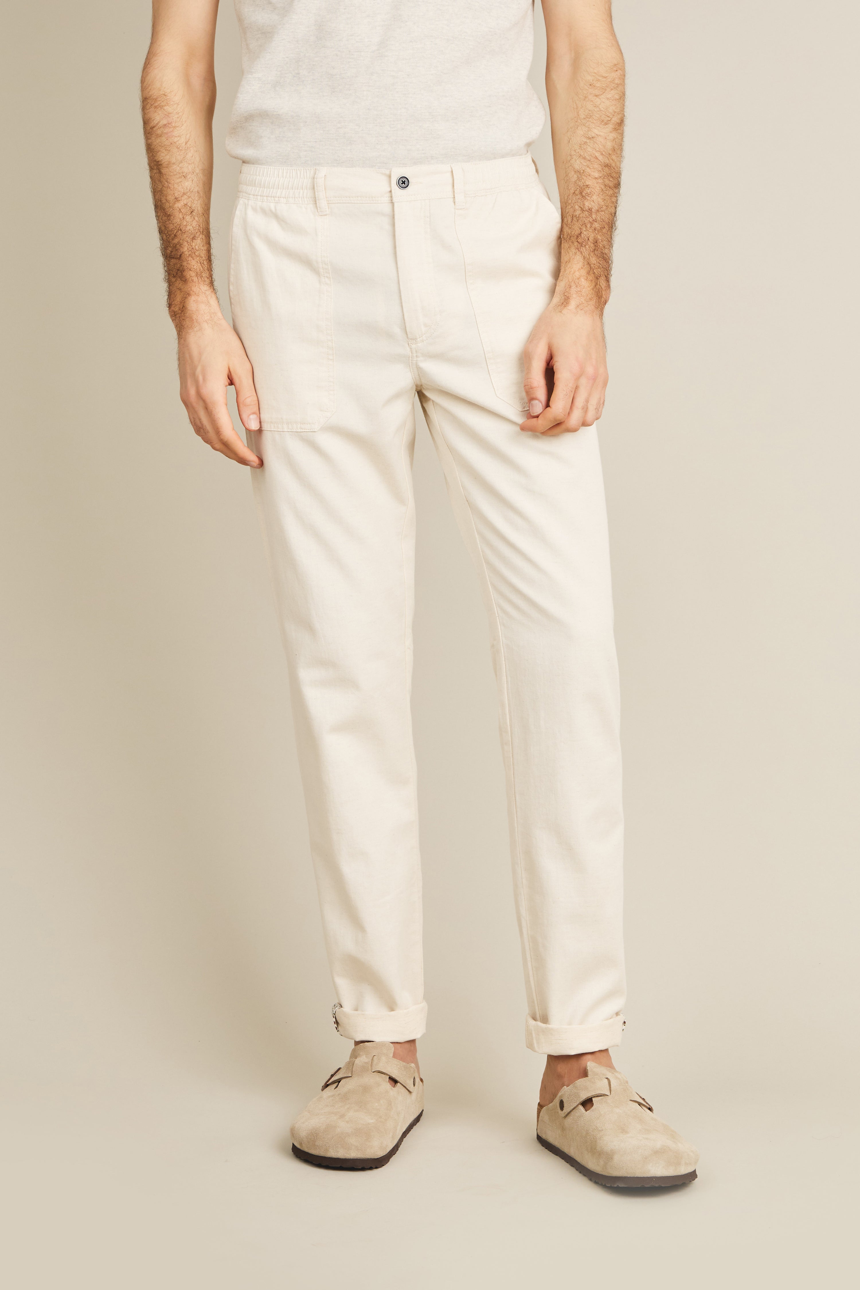 le-pantalon-fatigue-pantalon-cargo-homme-cru-coton-lin image 1