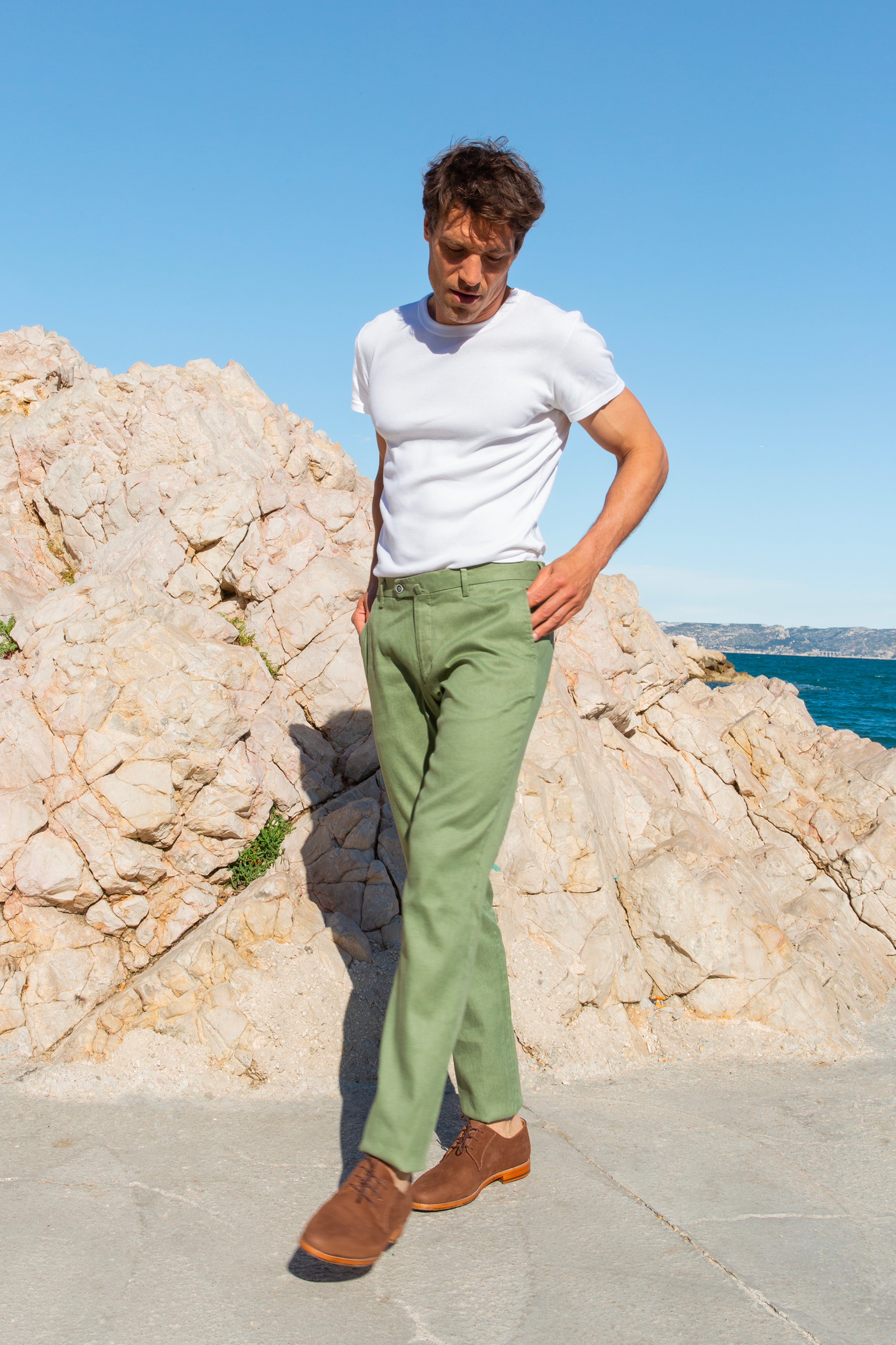 le-pantalon-chinos-homme-chino-coton-lin-kaki-pantalon image 1