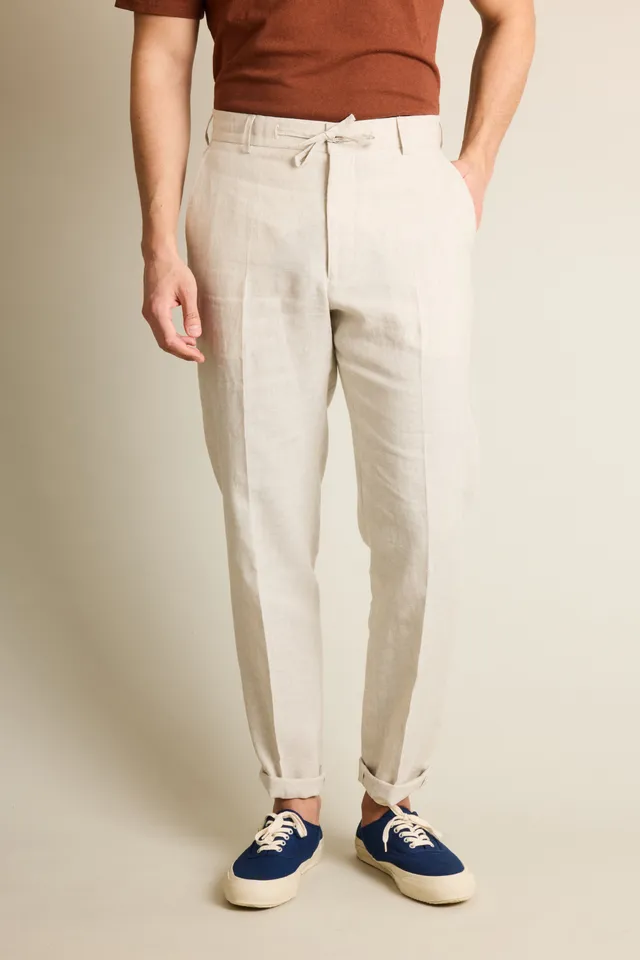 le-pantalon-chinos-homme-cru-pantalon-lin-carotte-l-ger image 1