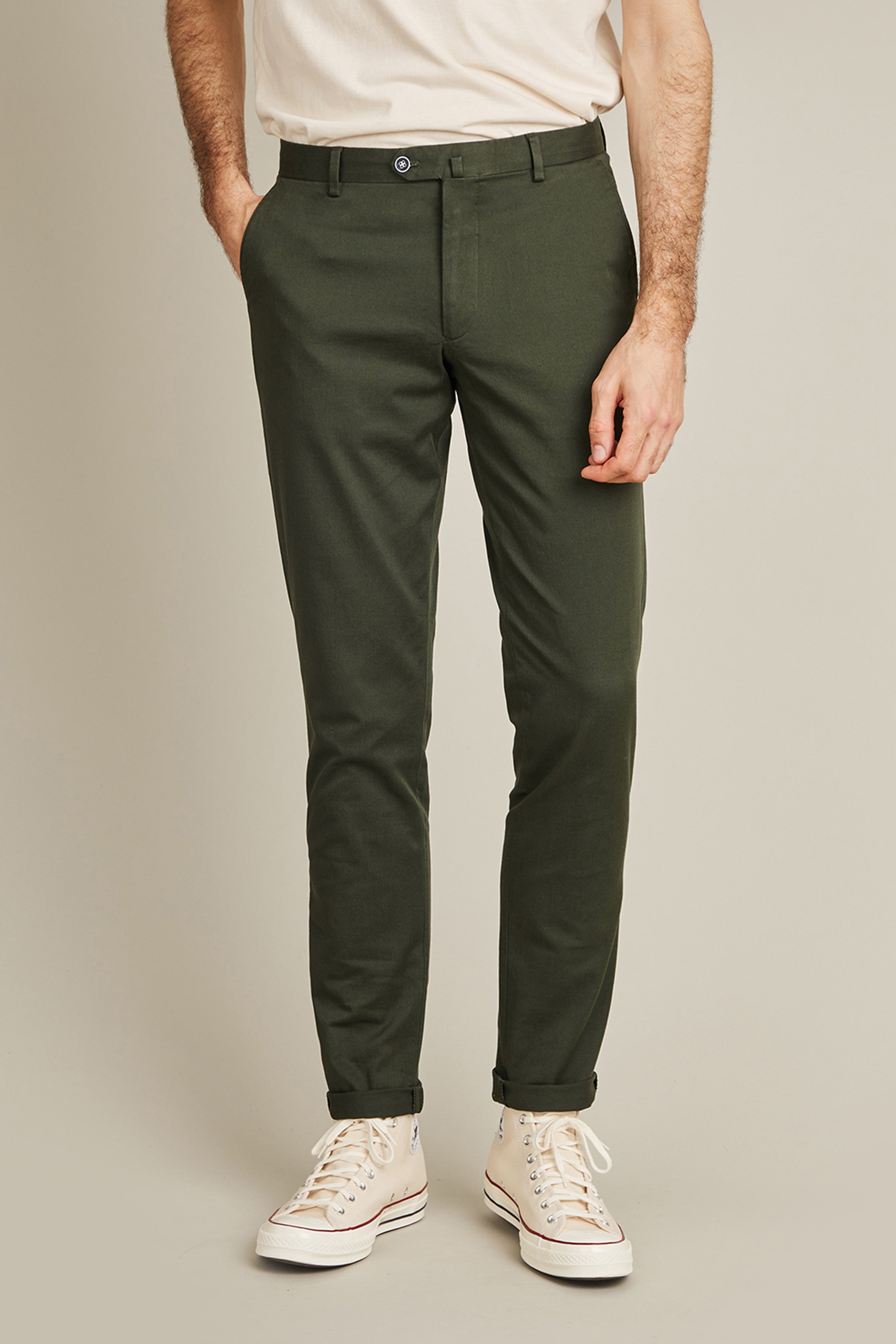 le-pantalon-chinos-homme-chino-vert-sapin-coton-semi-slim image 1