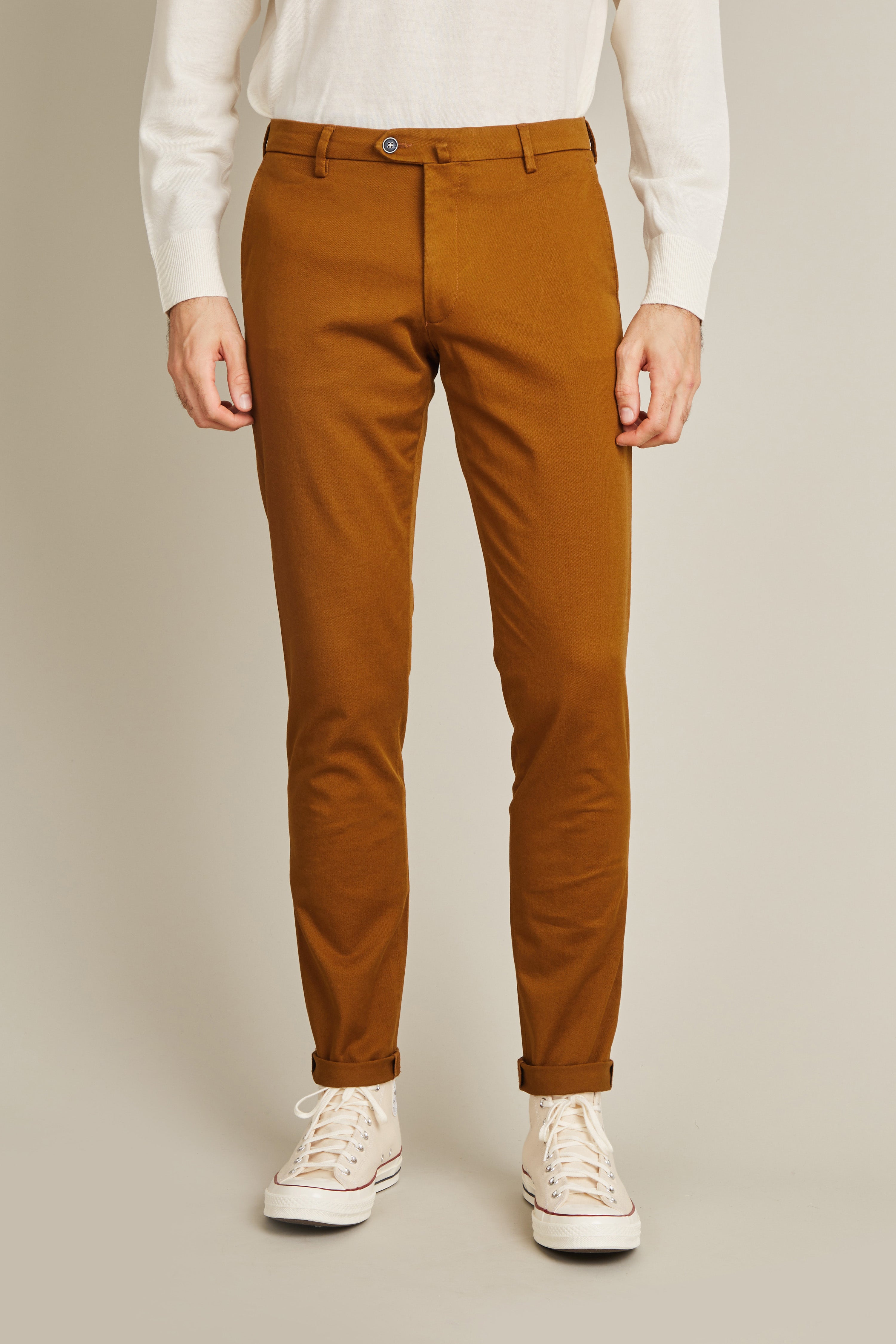 le-pantalon-chinos-homme-chino-camel-semi-slim-coton image 1