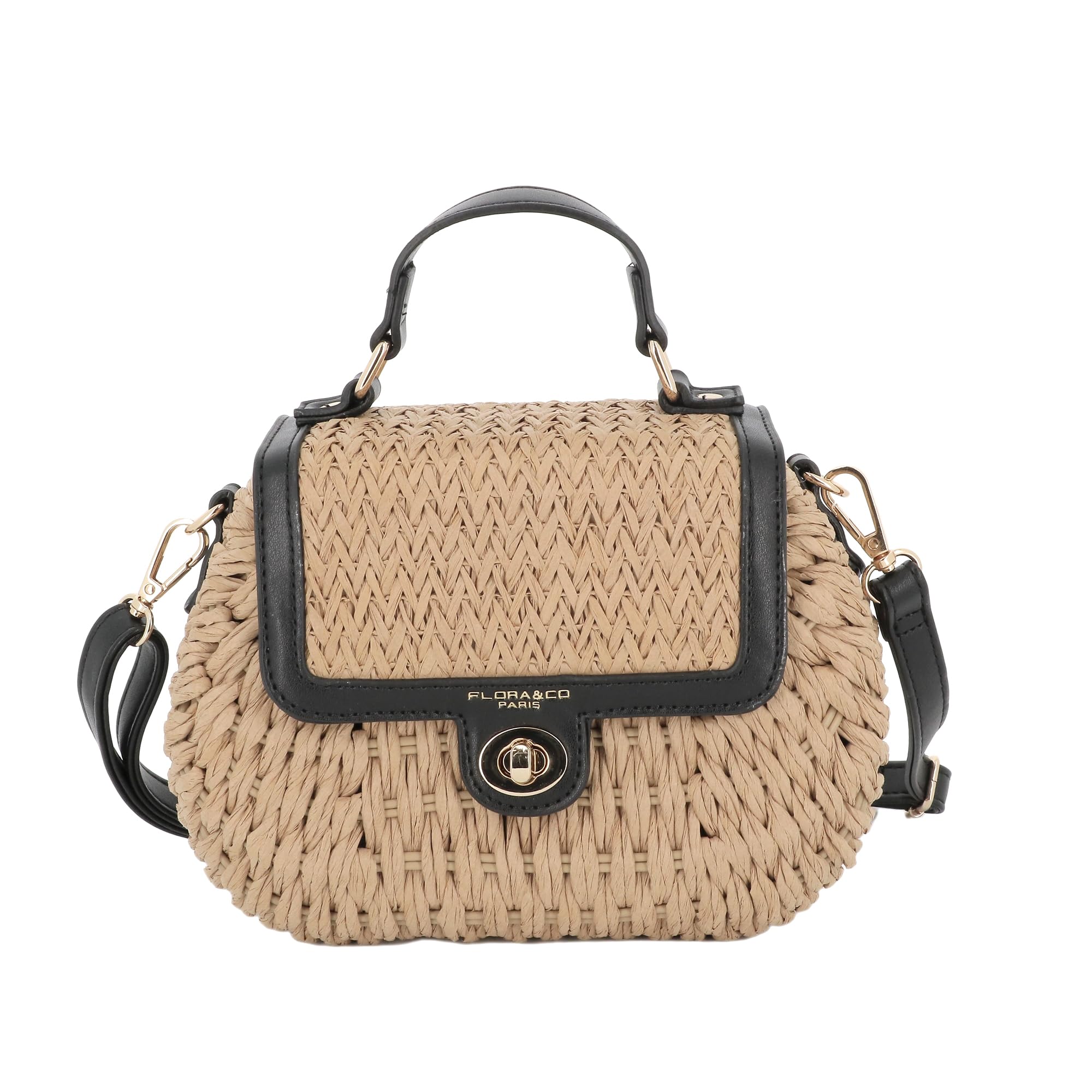 flora-co-sacs-bandouli-res-sac-paille-noir-ovale-t image 1