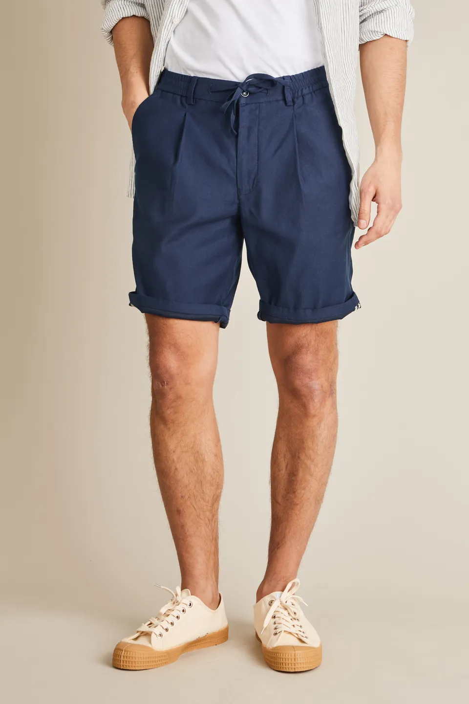 le-pantalon-bermuda-coton-lin-bleu-marine-short-homme-lin image 1