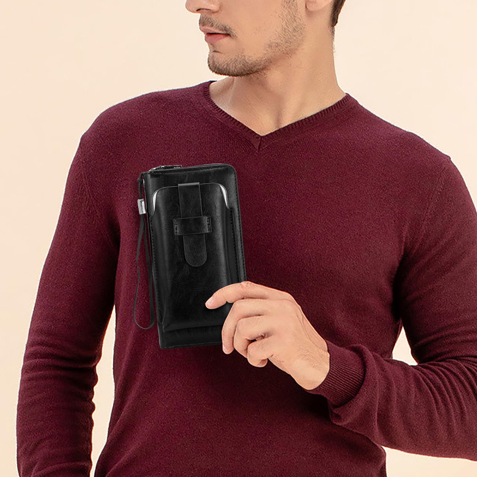 adistylinno-men-s-wallet-portefeuille-long-noir-zip-8-cartes image 5