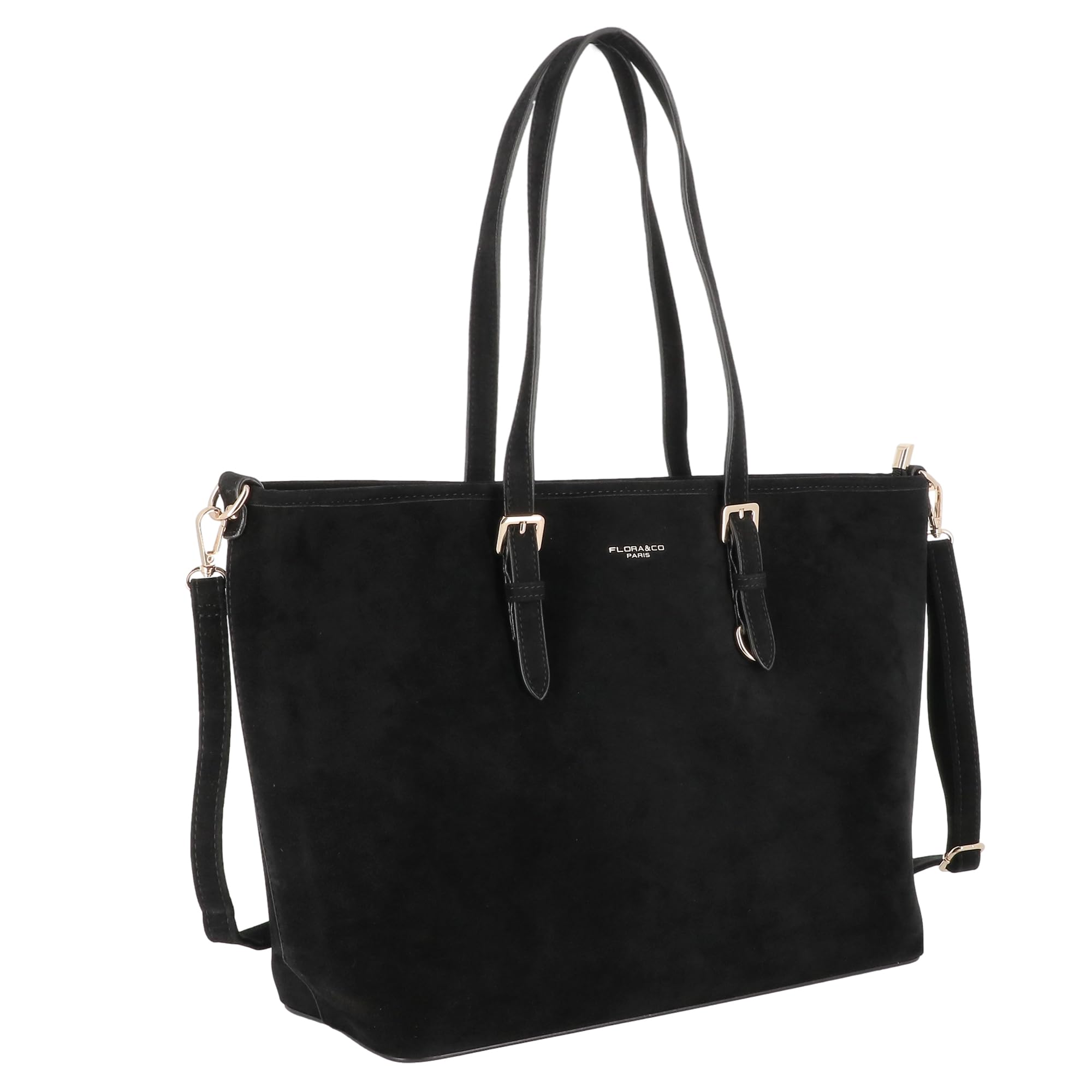 flora-co-cabas-grand-sac-shopping-noir-effet-daim-a4 image 3