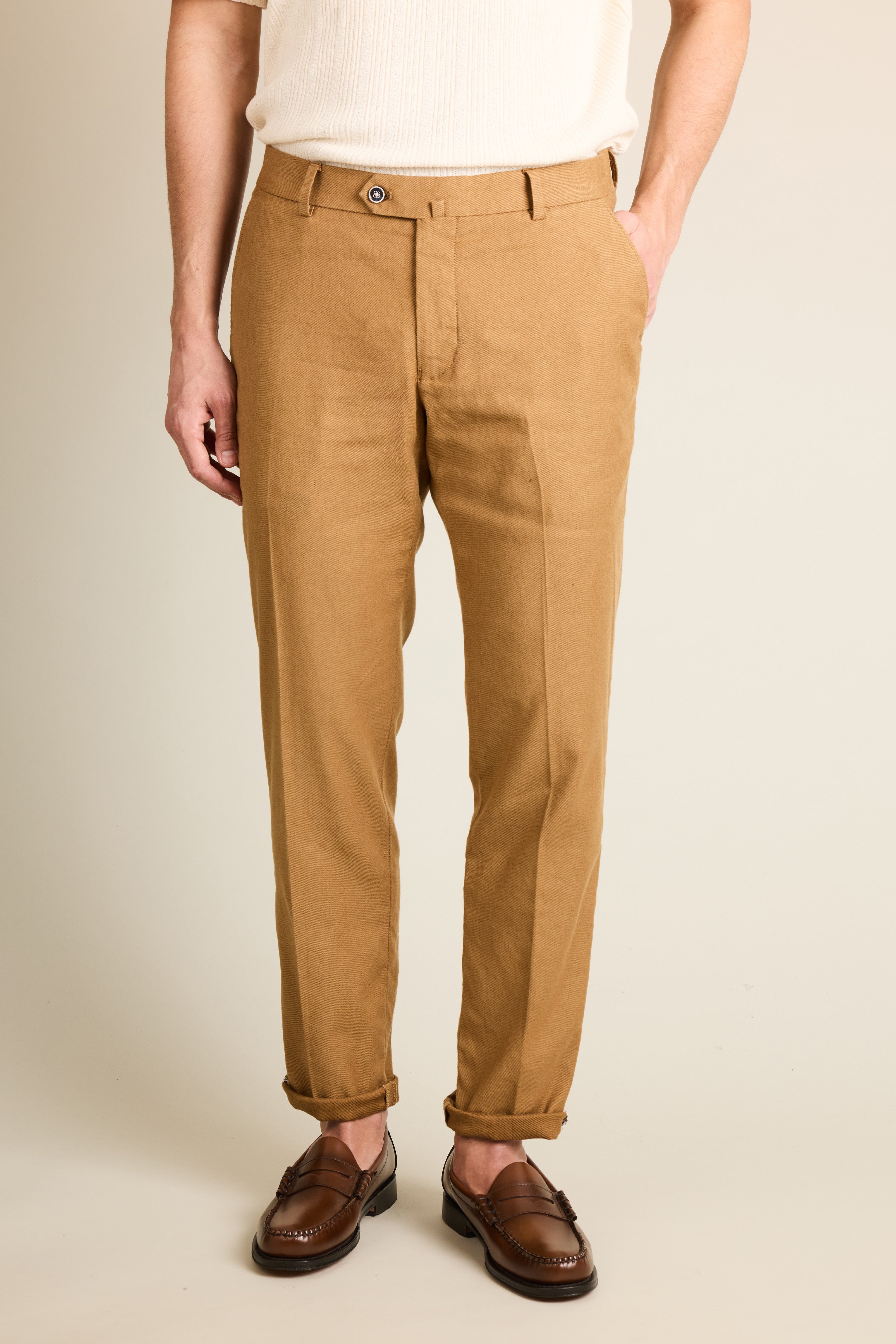 le-pantalon-chinos-homme-fm-lpcl-20-chino-caramel-lin-semi-slim image 1
