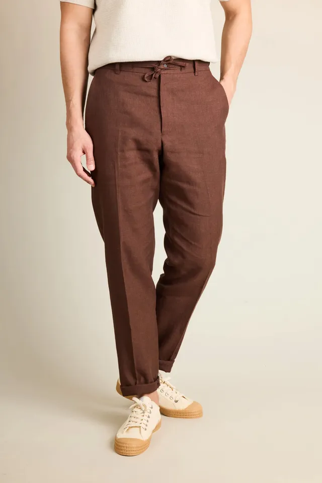 le-pantalon-chinos-homme-pantalon-lin-b-ne-coupe-carotte image 1