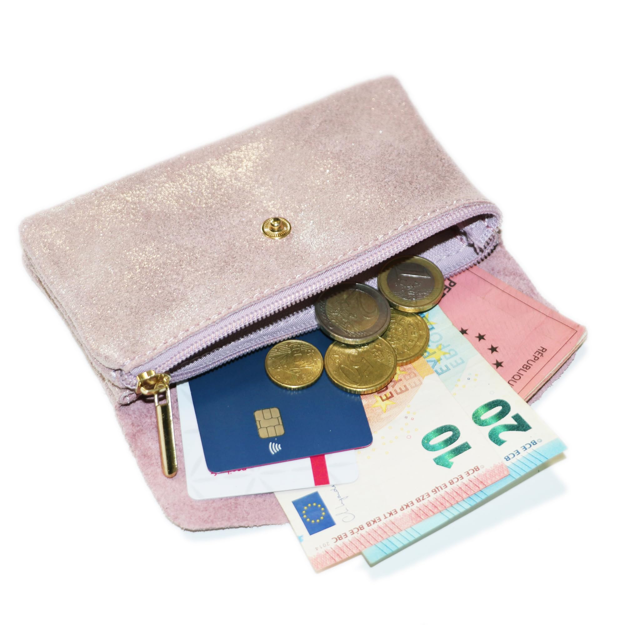 double-tree-porte-monnaie-cuir-daim-iris-rose-mi-long image 5