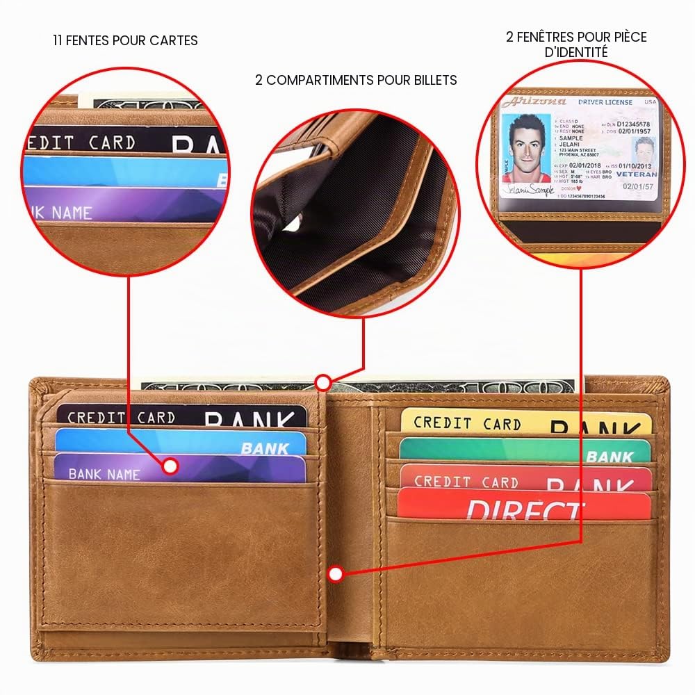 gaekeao-card-holder-wallet-portefeuille-cuir-homme-rfid-11-cartes image 2