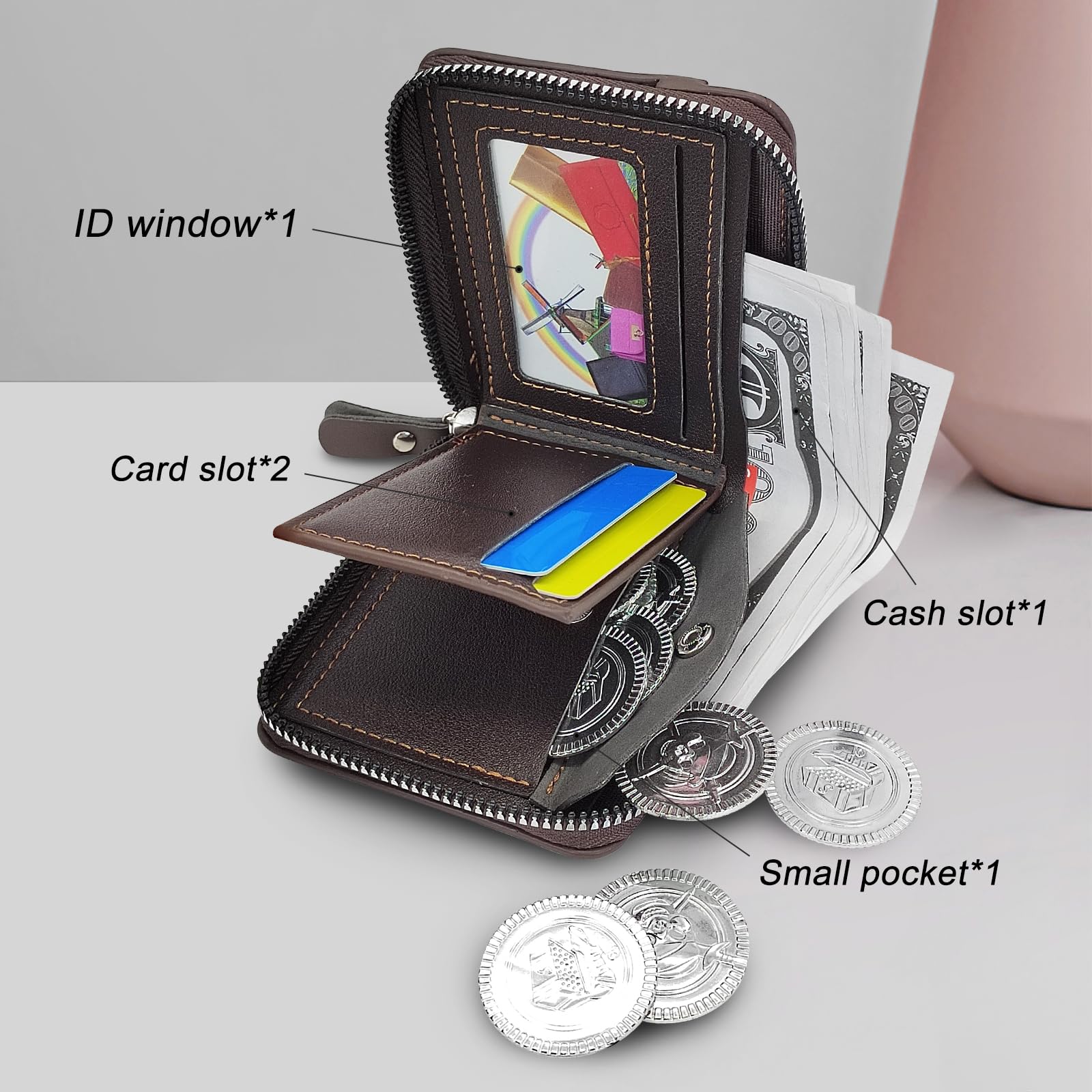 adistylinno-men-s-wallet-portefeuille-homme-marron-zip-losange image 2