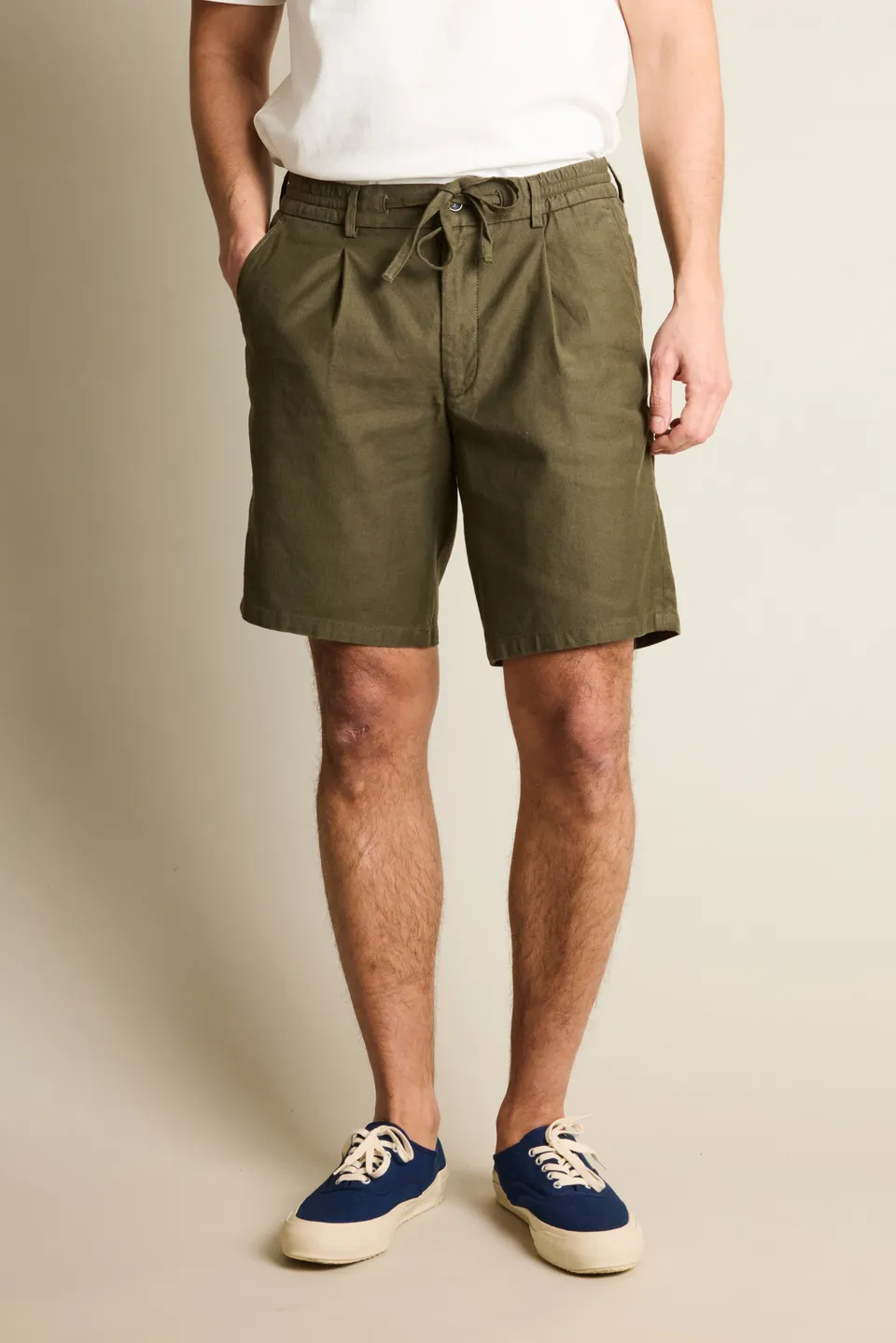 le-pantalon-bermuda-short-kaki-fonc-lin-coton-stretch image 1