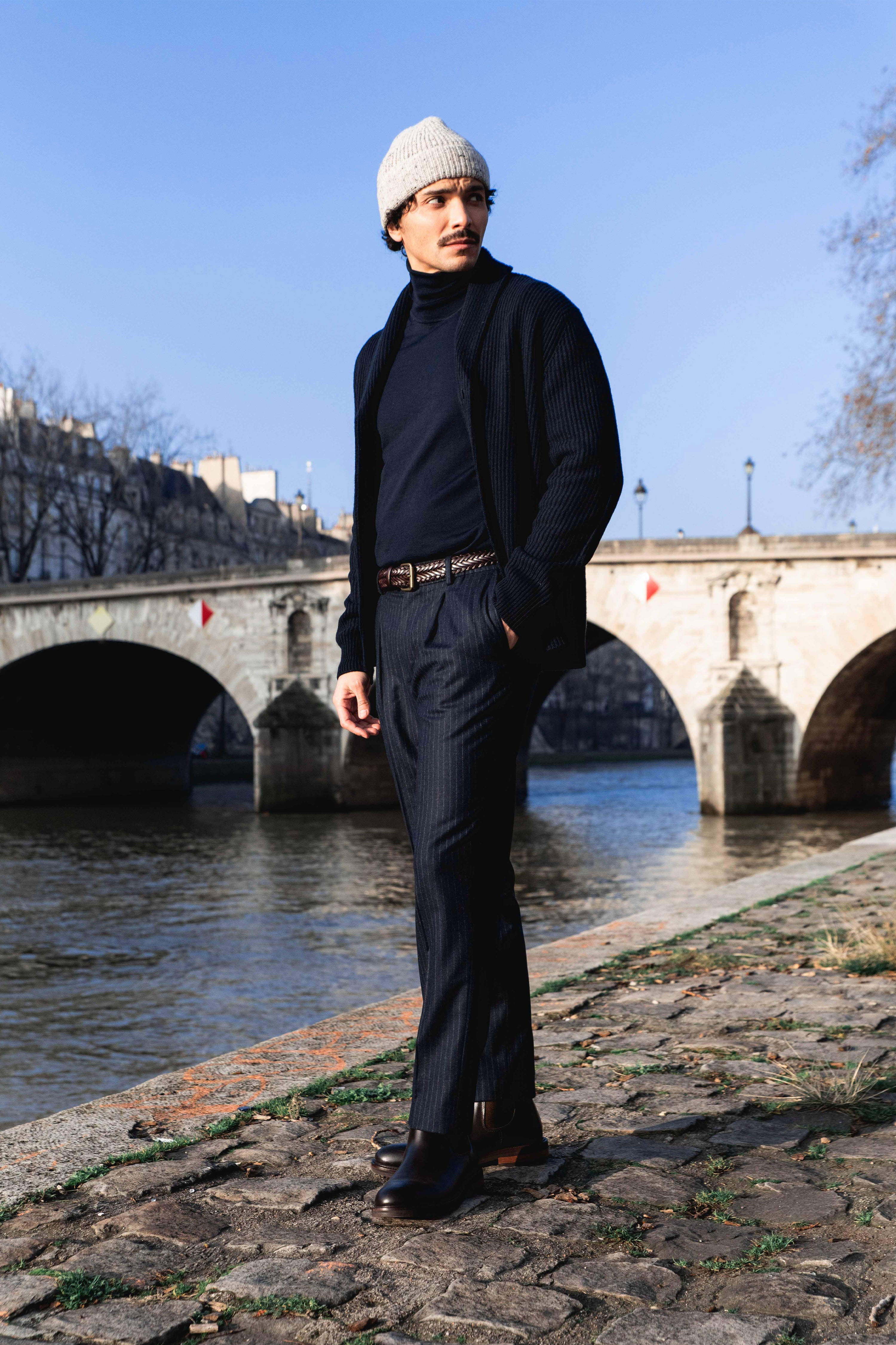 le-pantalon-flanelle-homme-jogpant-bleu-marine-laine-m-rinos image 2