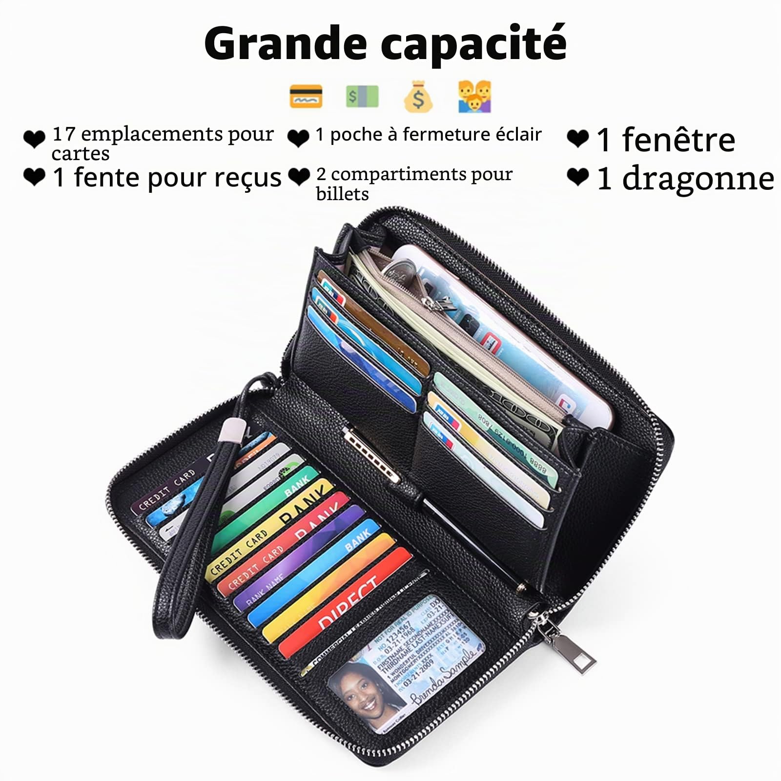 gaekeao-large-wallet-grand-portefeuille-femme-cuir-noir-rfid image 2
