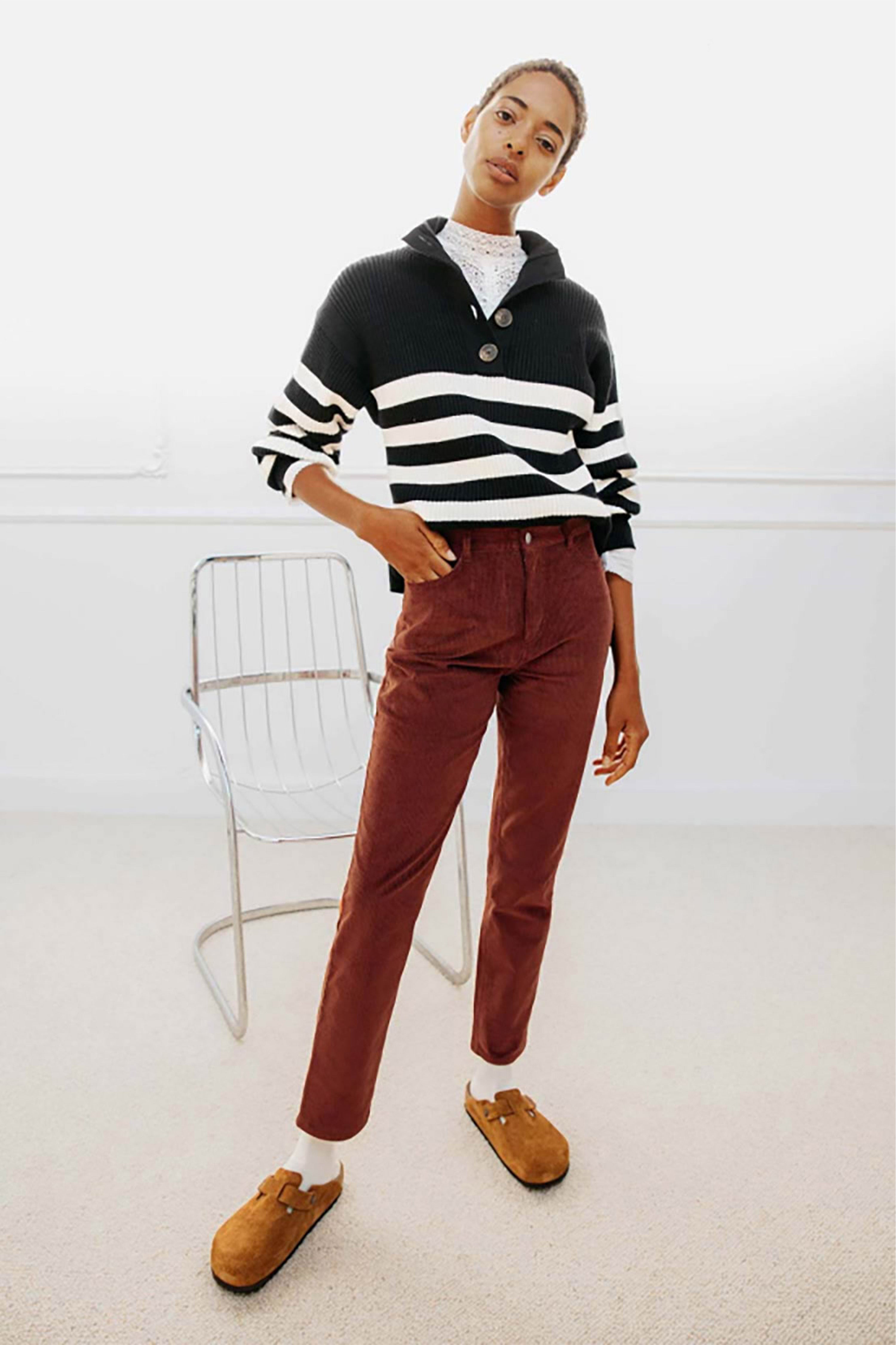 le-pantalon-pantalons-femme-velours-rouge-brique-droit image 1