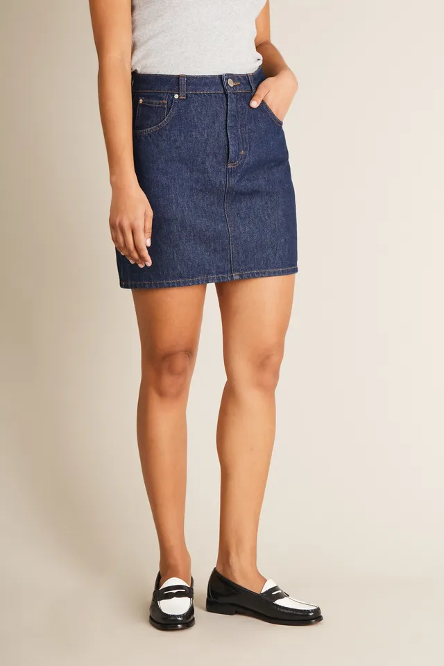 le-pantalon-jupe-jean-bleue-bermuda-coton-taille-haute image 1