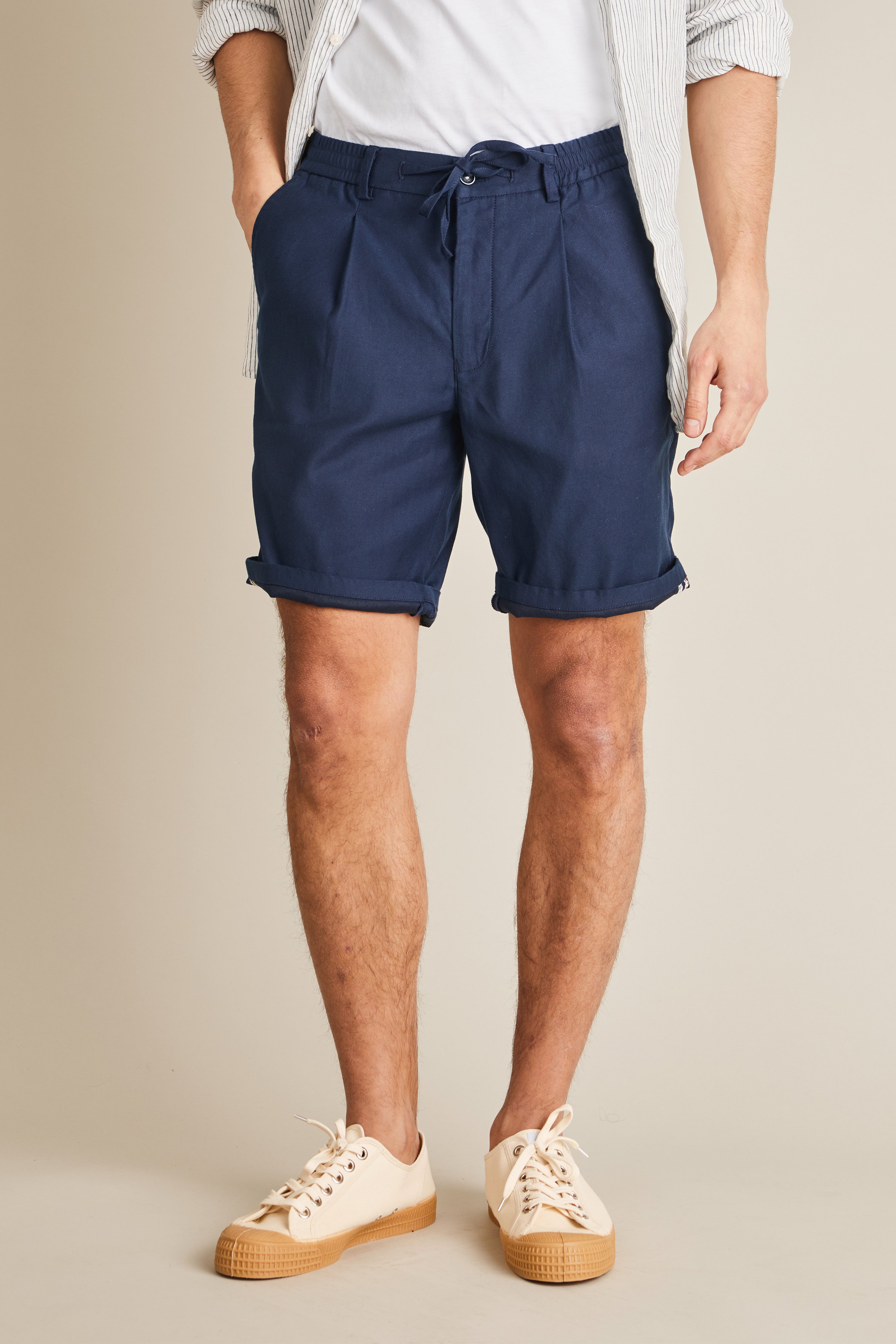 le-pantalon-bermuda-coton-lin-bleu-marine-short-homme-lin image 1