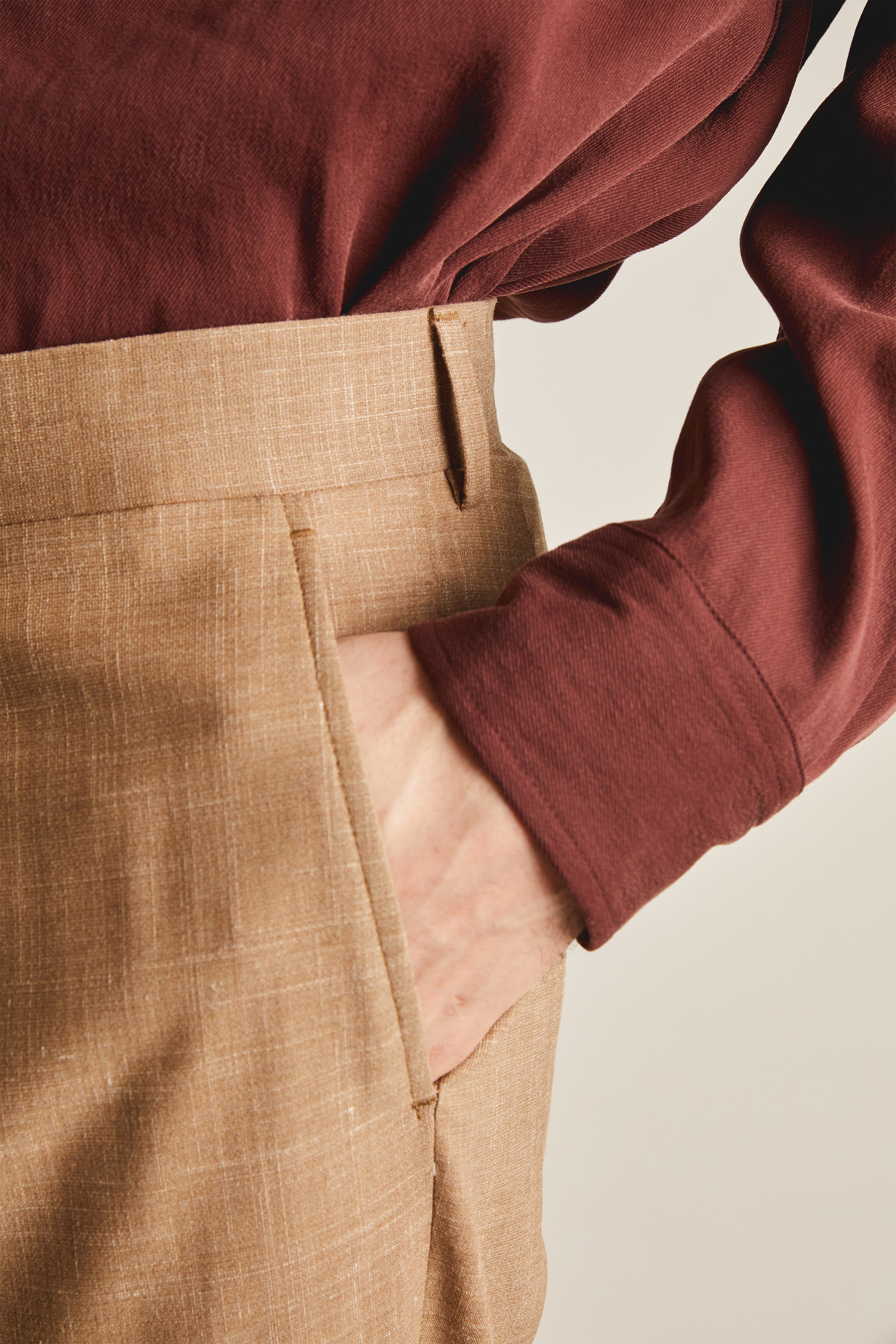 le-pantalon-pantalons-pinces-pantalon-homme-brun-lin-soie image 7