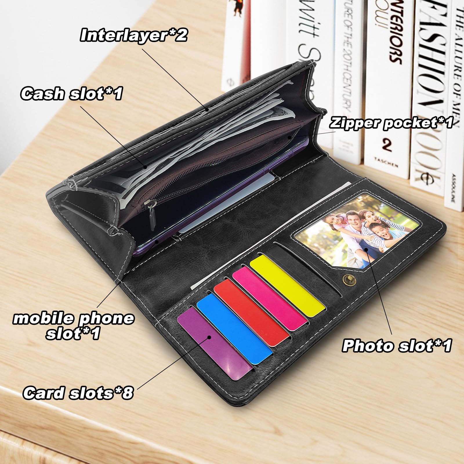 adistylinno-women-s-wallet-portefeuille-long-noir-grande-capacit image 2