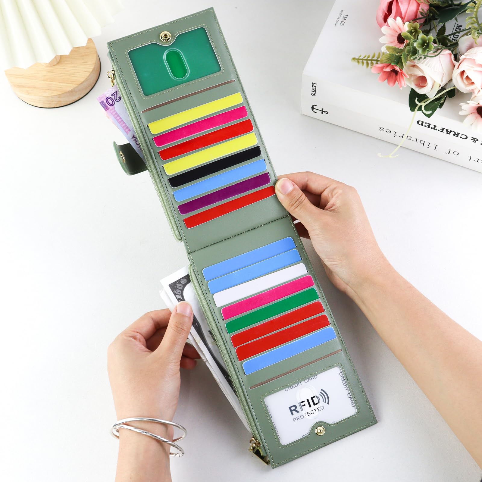 adistylinno-women-s-wallet-portefeuille-femme-vert-rfid-grande-capacit image 6