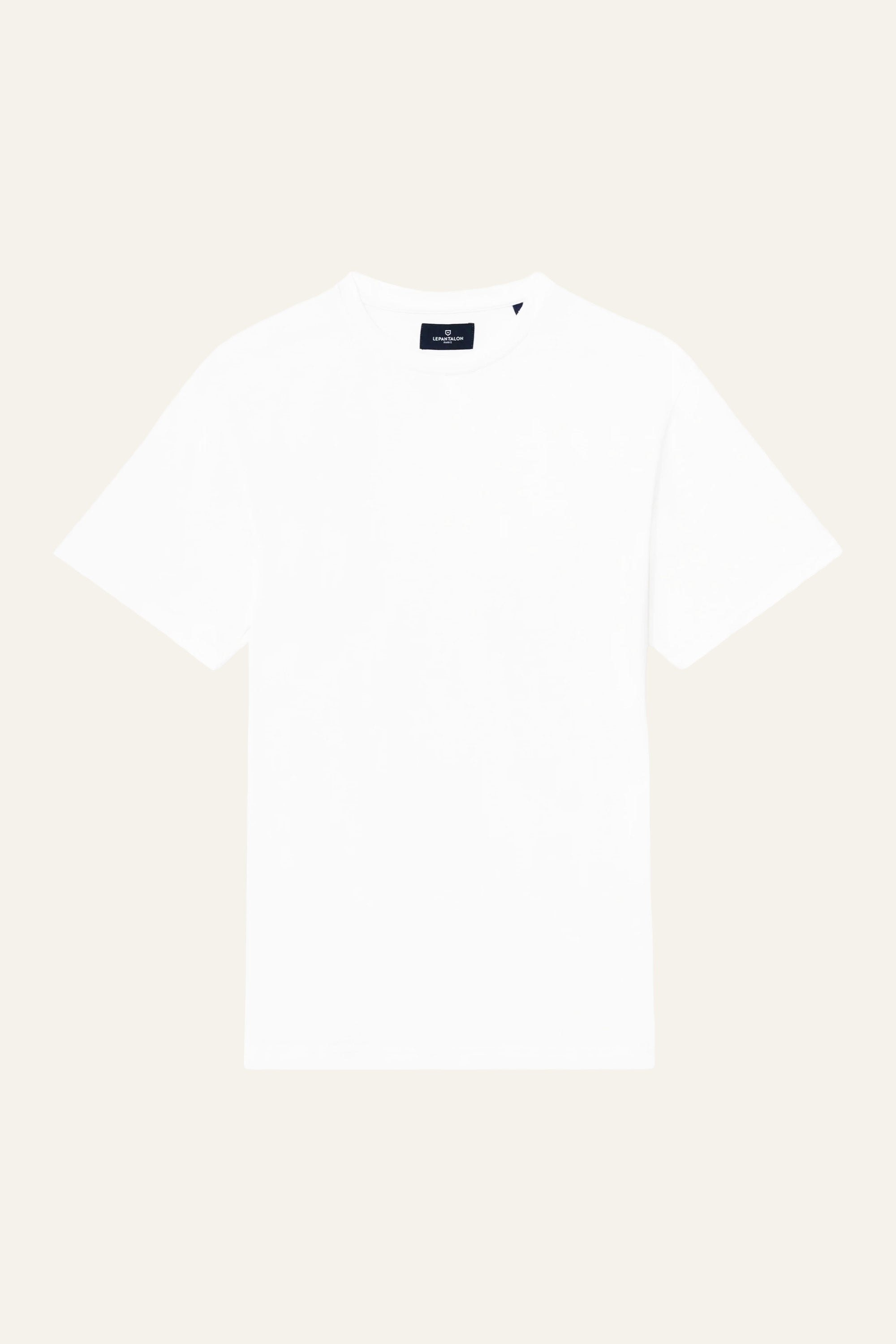 le-pantalon-tee-shirt-coton-lin-blanc-t-shirt-homme-col-rond image 1