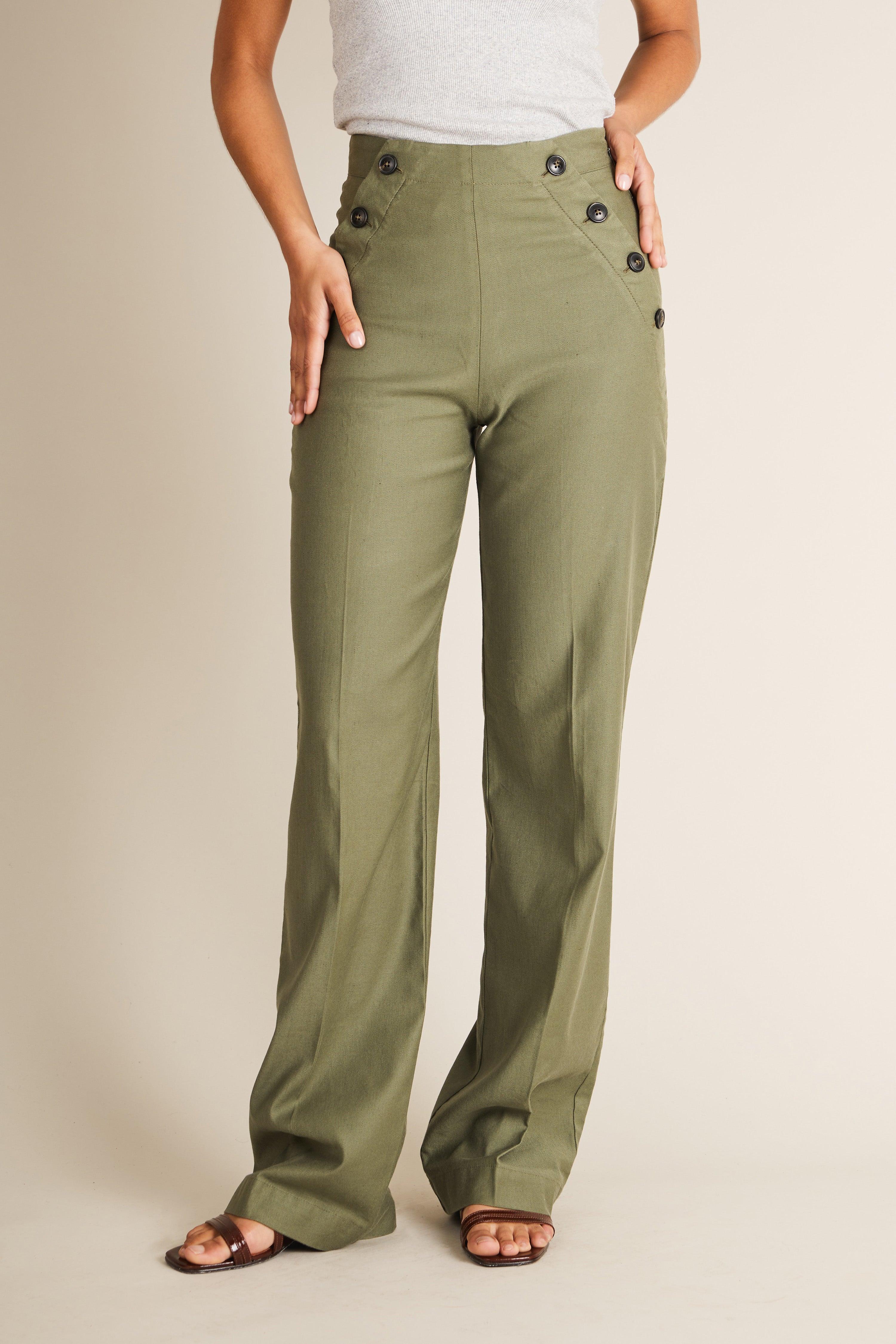 le-pantalon-pantalon-pont-kaki-lin-coton-palazzo-femme image 1