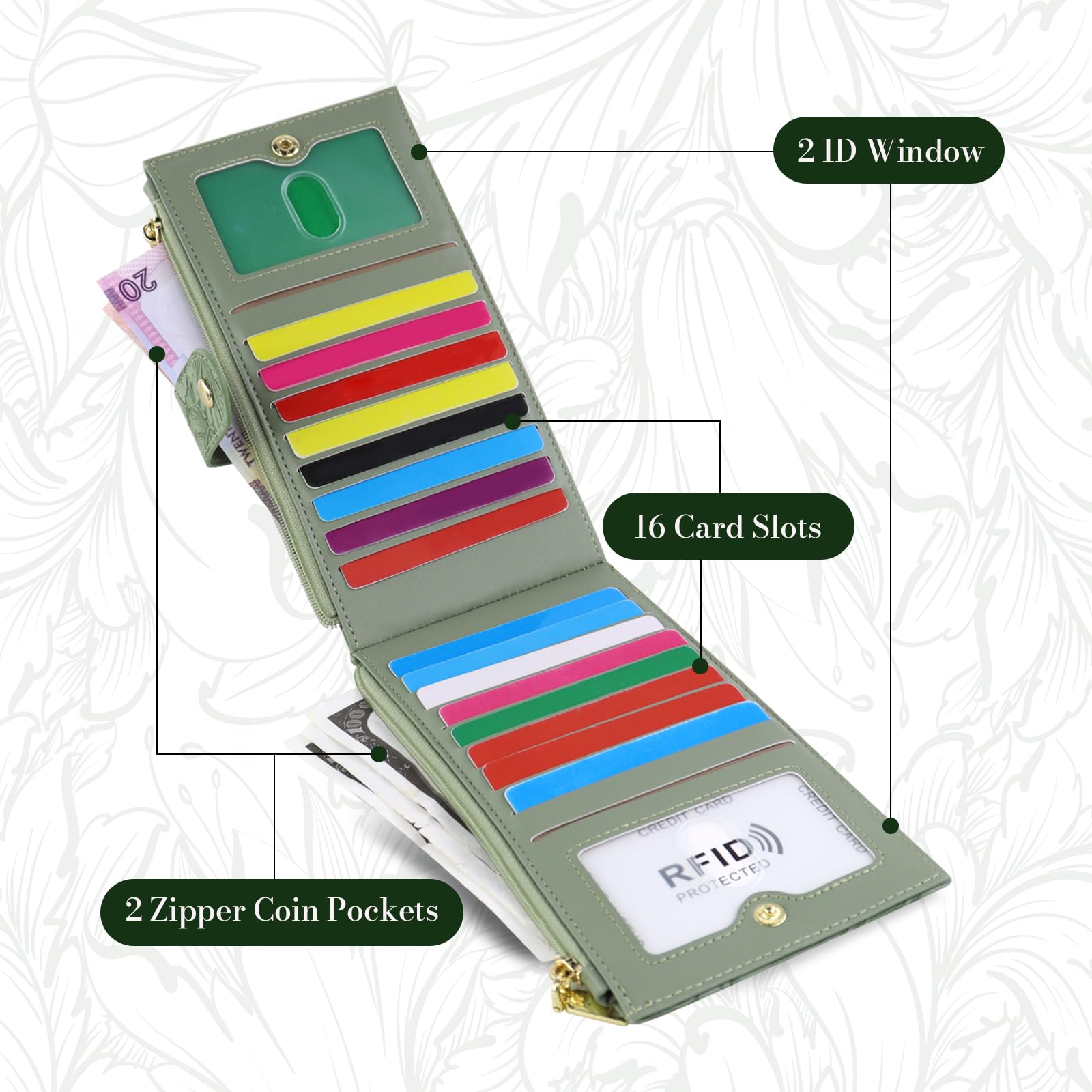 adistylinno-women-s-wallet-portefeuille-femme-vert-rfid-grande-capacit image 3