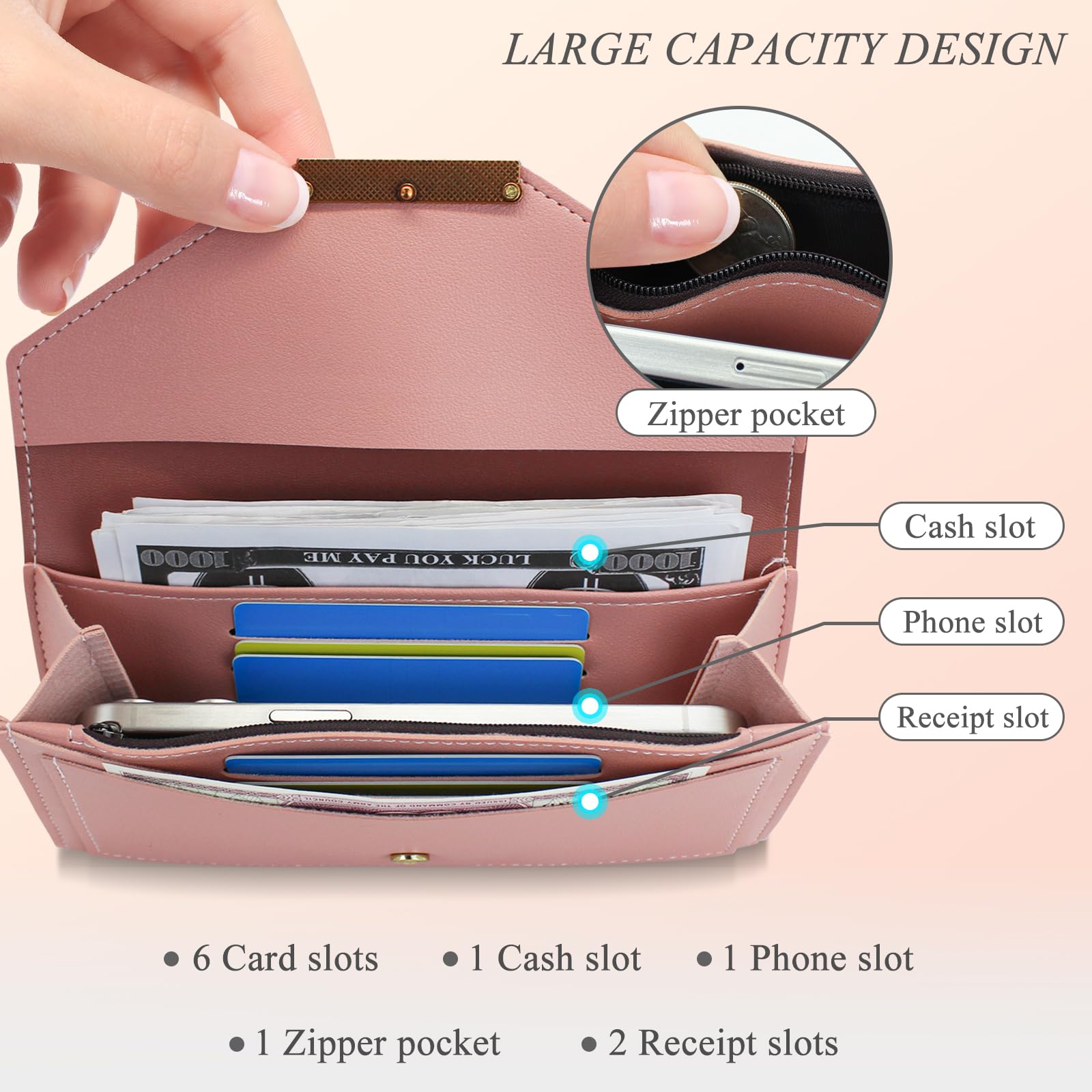 adistylinno-women-s-wallet-portefeuille-long-rose-19-cm-similicuir image 2