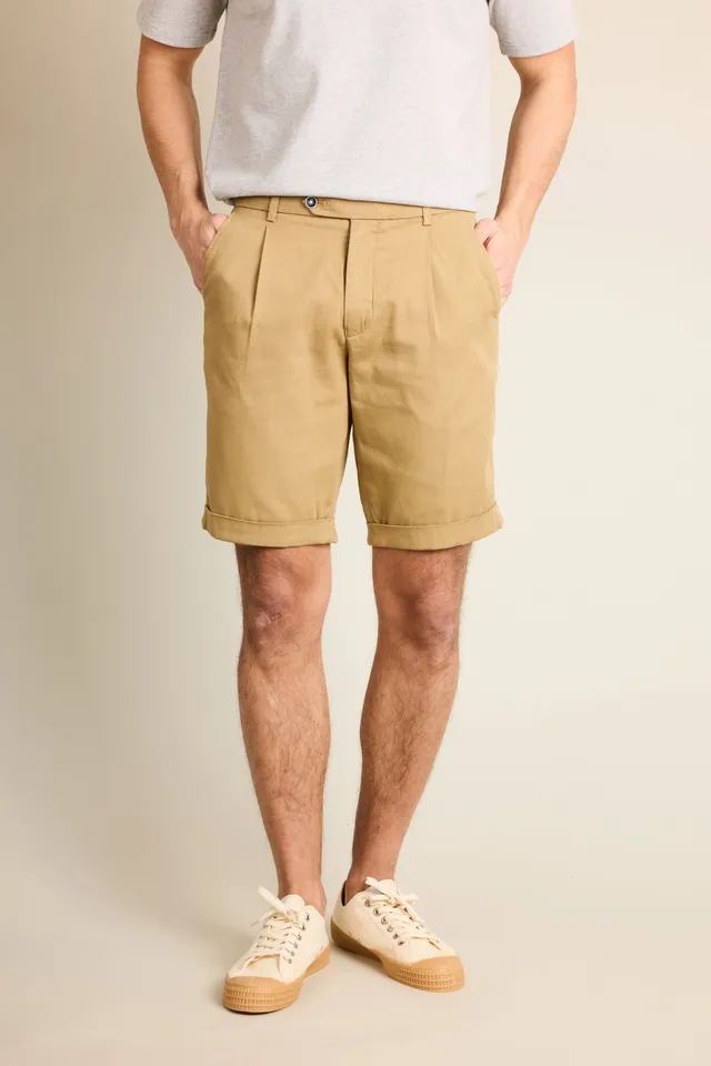 le-pantalon-bermuda-textur-beige-fonc-short-coton-stretch-24-cm image 1