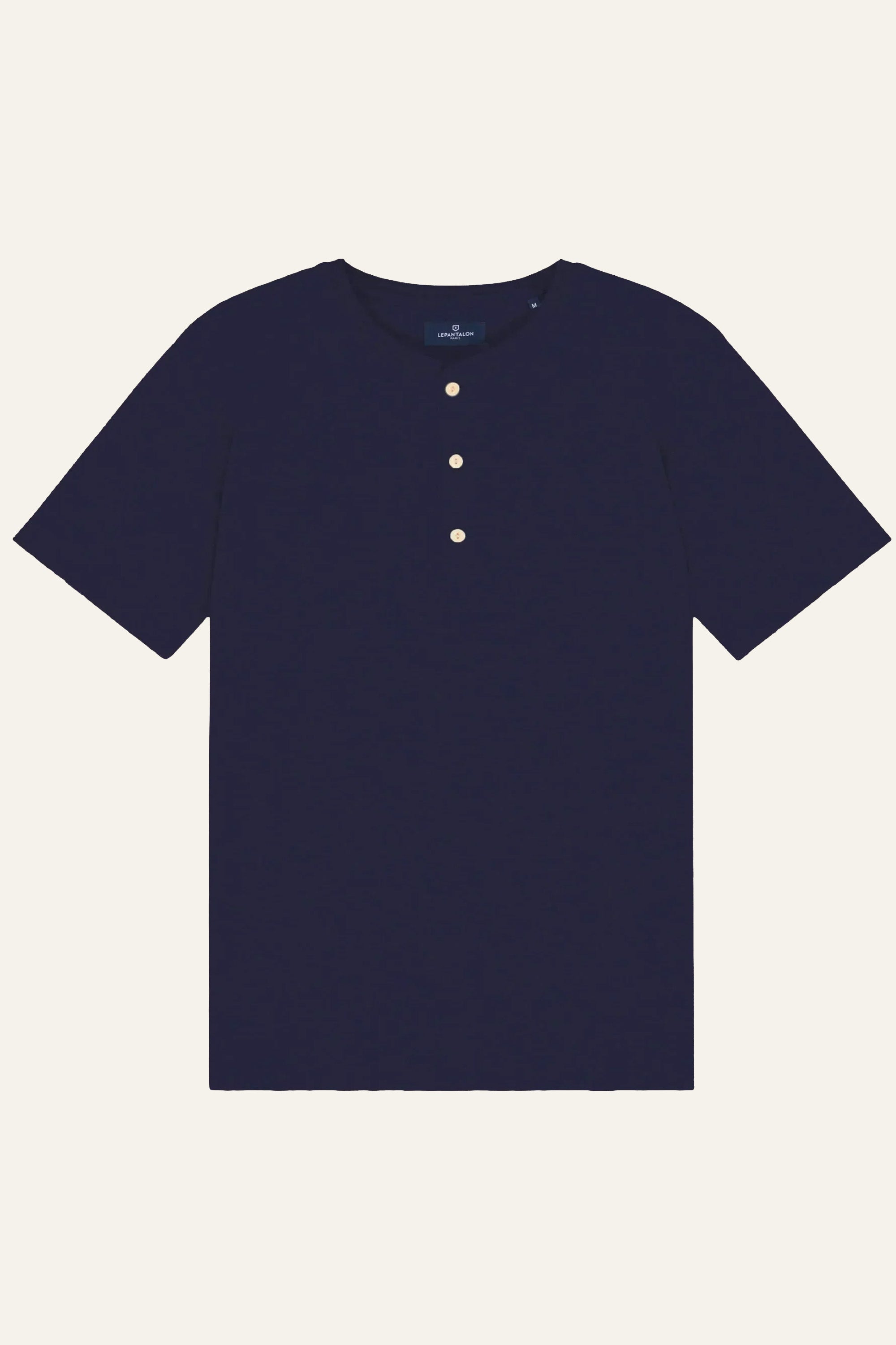 le-pantalon-t-shirts-homme-henley-t-shirt-bleu-marine-coton image 1