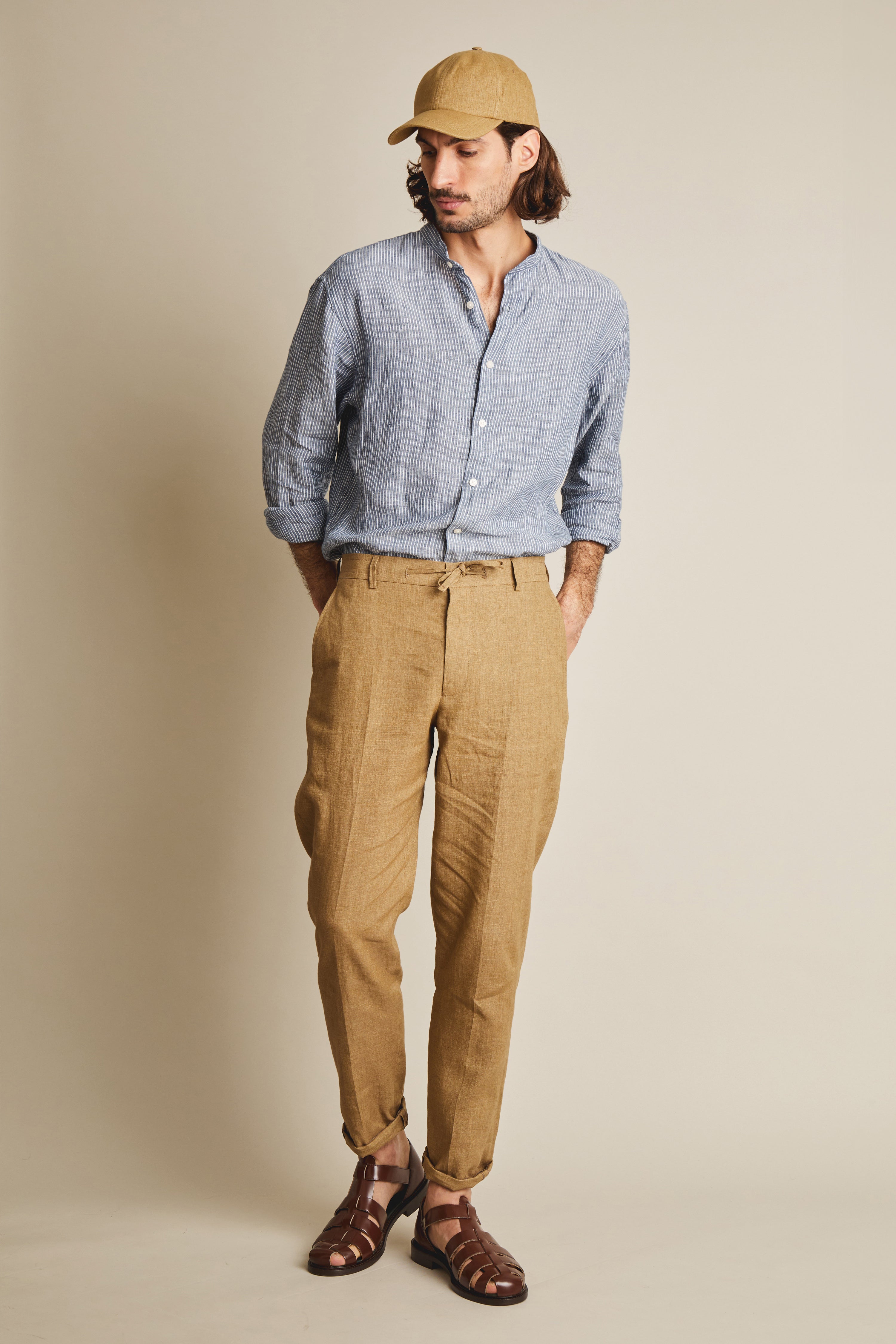 le-pantalon-pantalon-lin-beige-fonc-homme-carotte image 7