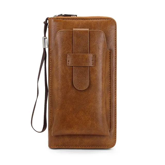adistylinno-men-s-wallet-portefeuille-long-marron-zip-8-cartes image 1