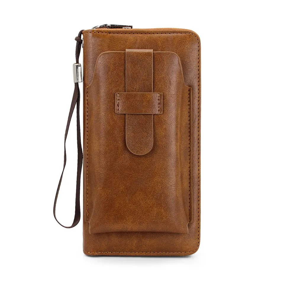 adistylinno-men-s-wallet-portefeuille-long-marron-zip-8-cartes image 1