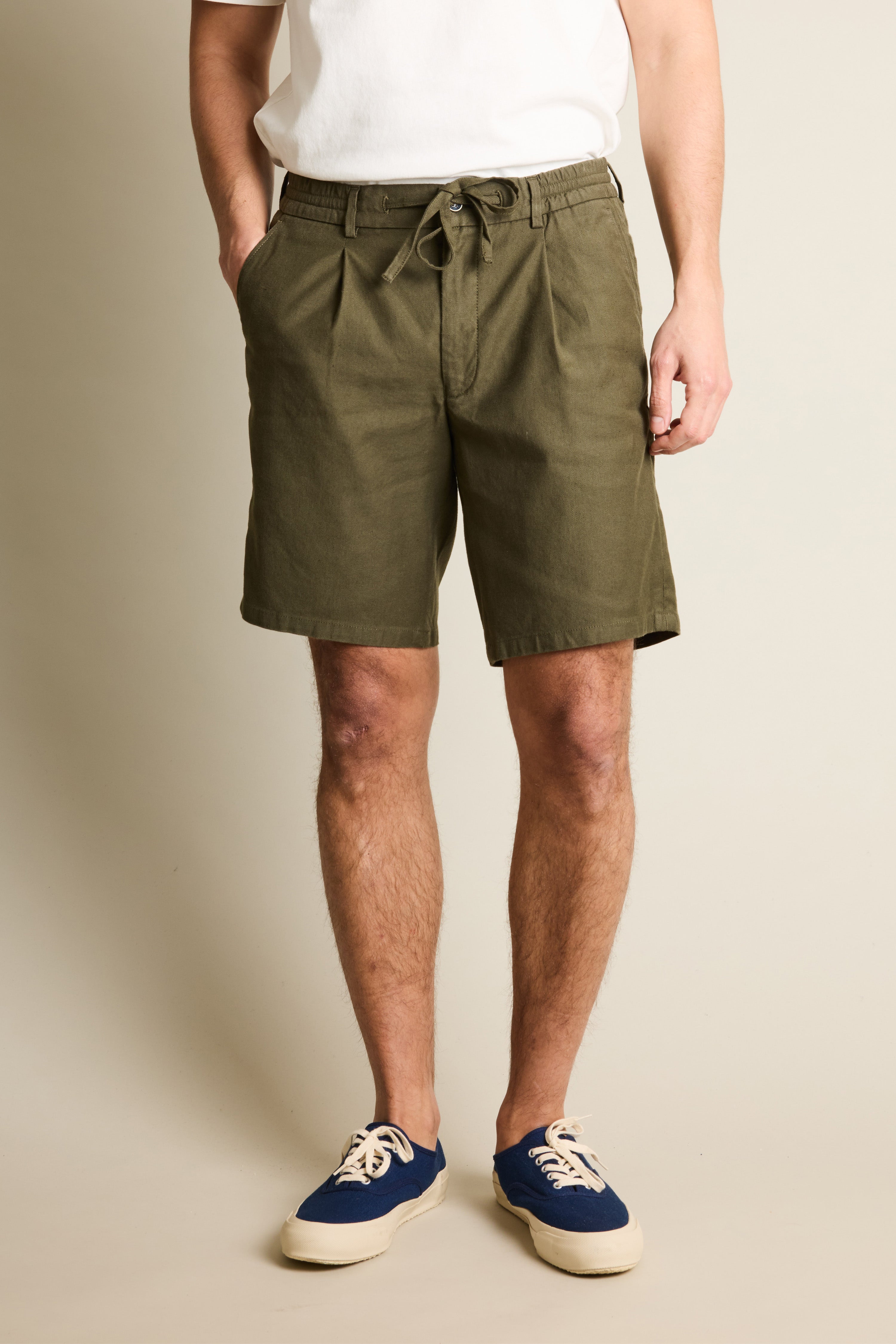 le-pantalon-bermuda-short-kaki-fonc-lin-coton-stretch image 1