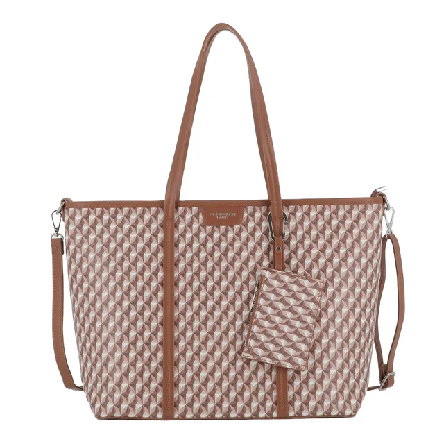 flora-co-cabas-a4-camel-shopper-bicolore-motif-g-om-trique image 1