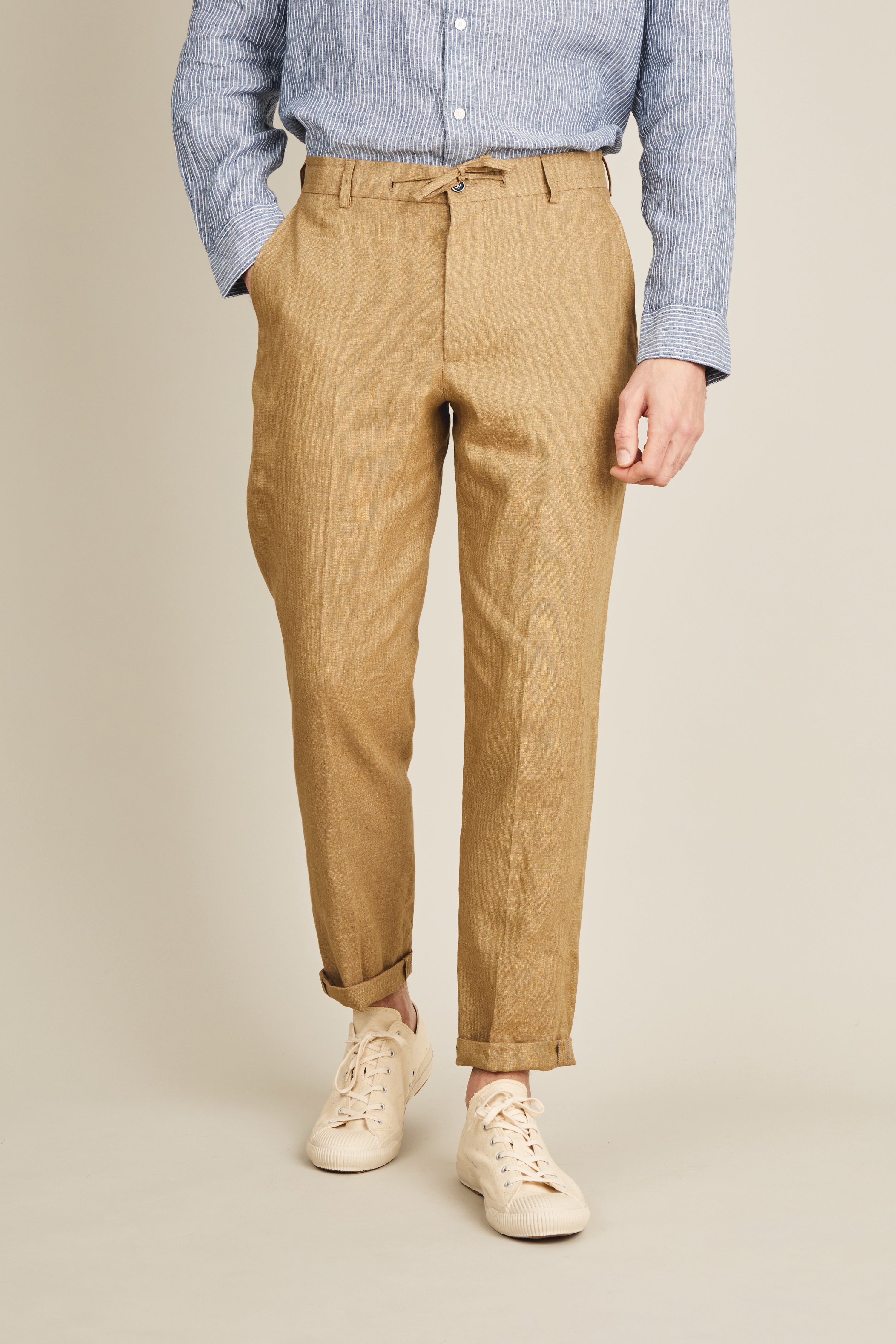le-pantalon-pantalon-lin-beige-fonc-homme-carotte image 1
